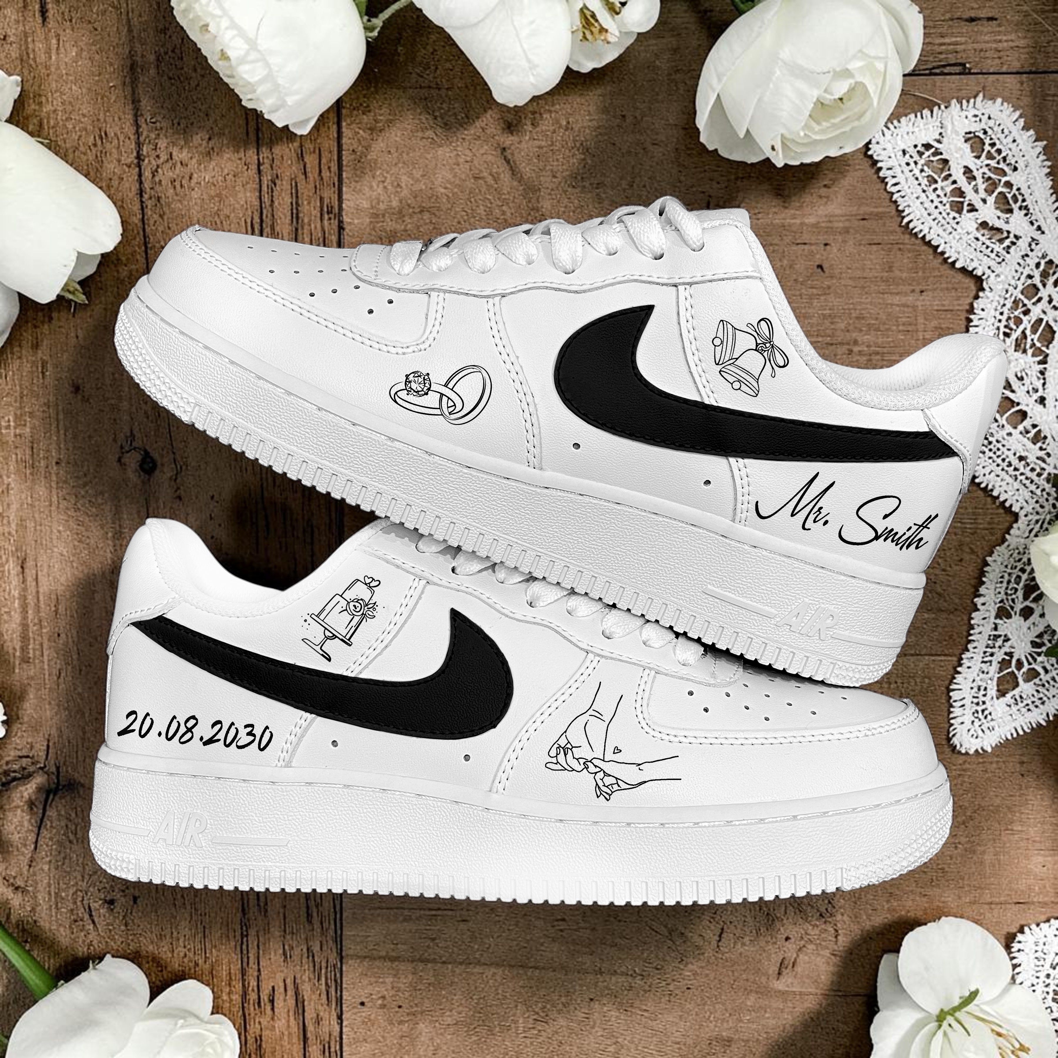 Custom Wedding Sneakers for Bride and Groom, Personalized Shoes Set, Hand Painted Bridal Shoes, Mr and Mrs Gift Idea - gallery image 4