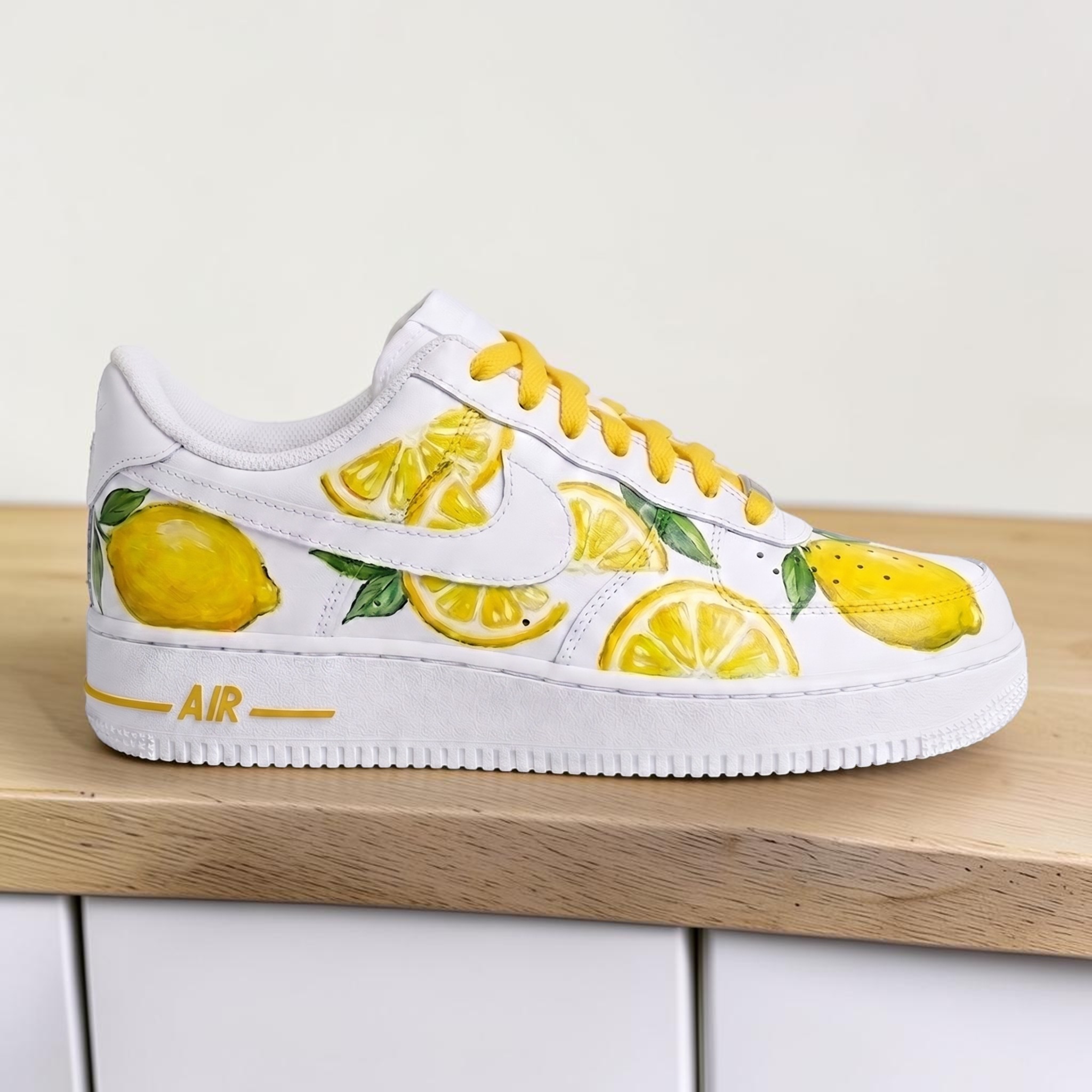 Custom Lemon Slice AF1 Sneakers, Hand Painted Lemon Yellow Shoes, Custom White AF1 Sneakers, Vibrant Fruit Shoes, Unique Gift for Art Lovers - gallery image 4