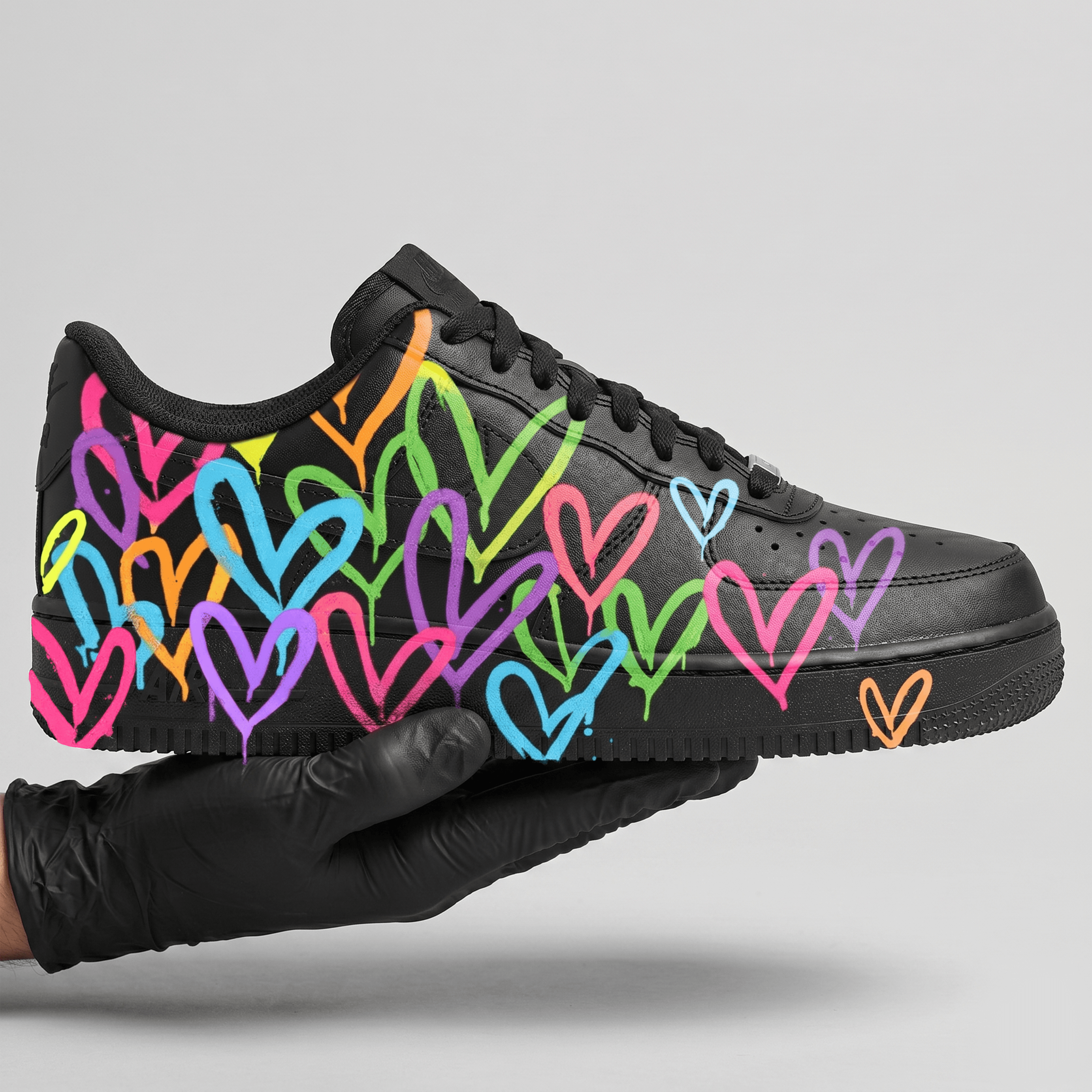 Custom Neon Heart AF1 Sneakers, Hand Painted Colorful Heart Splatter Shoes, Unique Streetwear AF1 Sneakers, Personalized Gift for Him Her. - gallery image 2