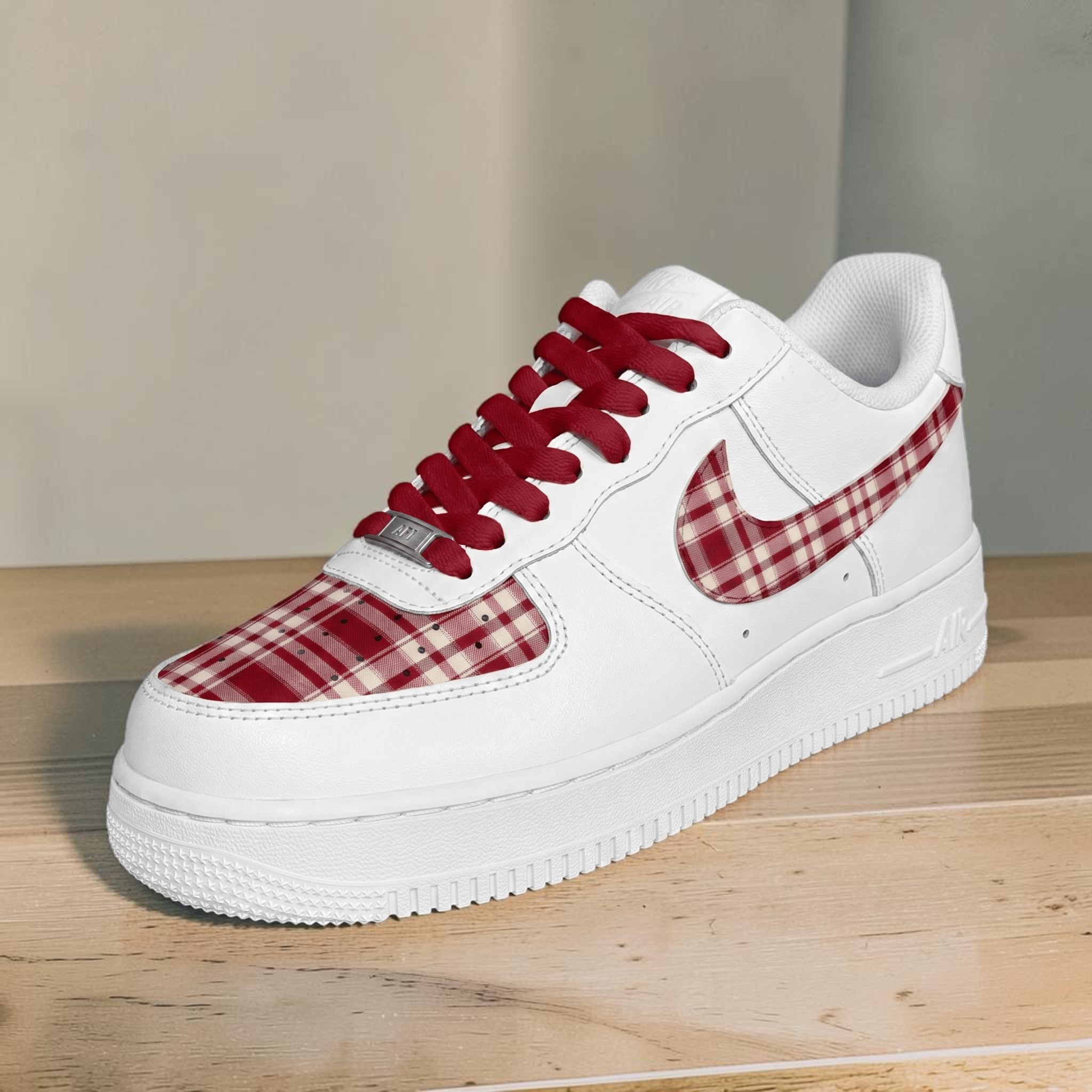 Custom Red Plaid Sneakers, Hand Painted Checkered Shoes, Vintage Aesthetic Sneakers, Unique Christmas Gift for Him/Her. - gallery image 2