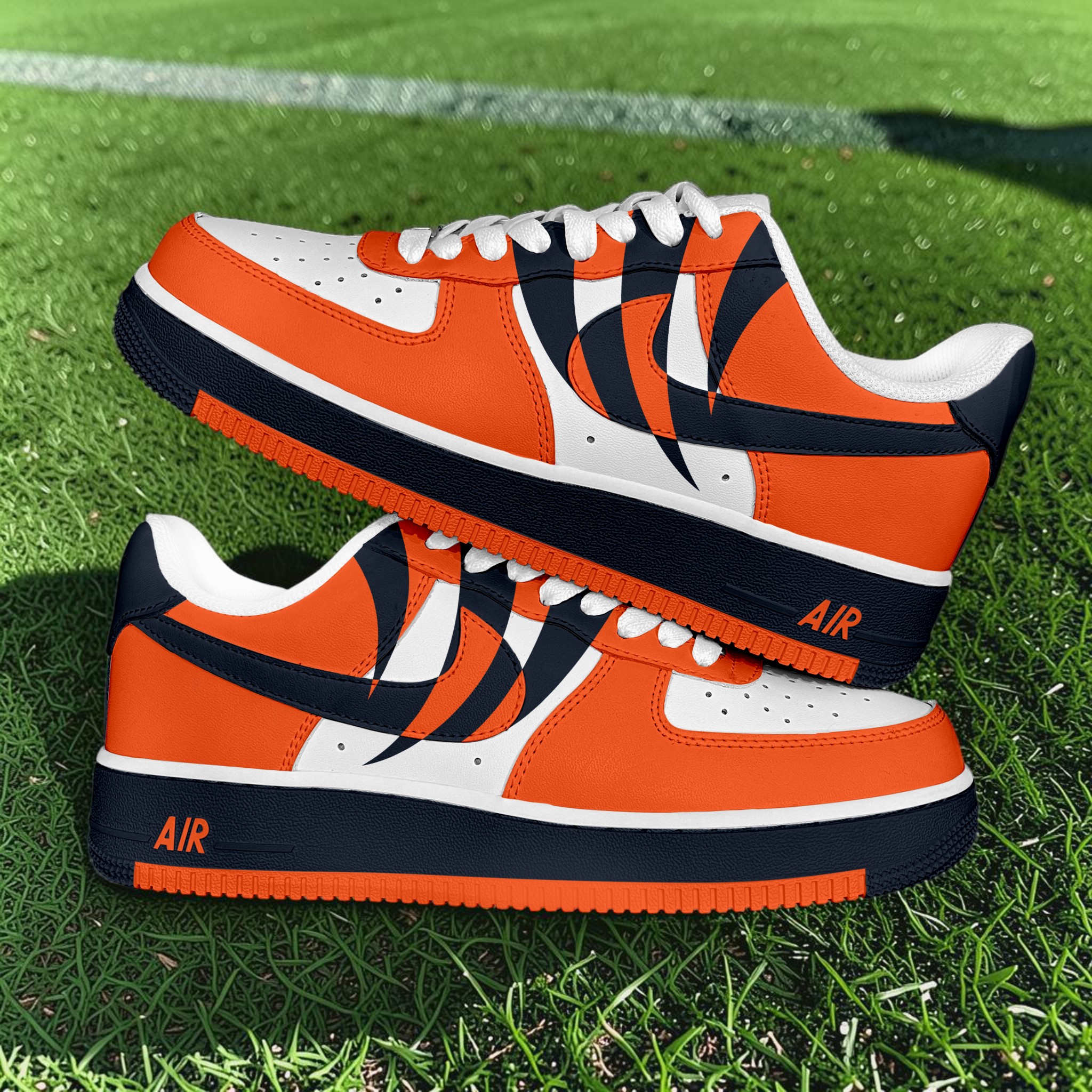 Custom Orange Black AF1 Sneakers, Hand Painted Team Color Shoes, Custom Personalized Name and Logo AF1 Sneakers, Gameday Football Fan Gift. - thumbnail