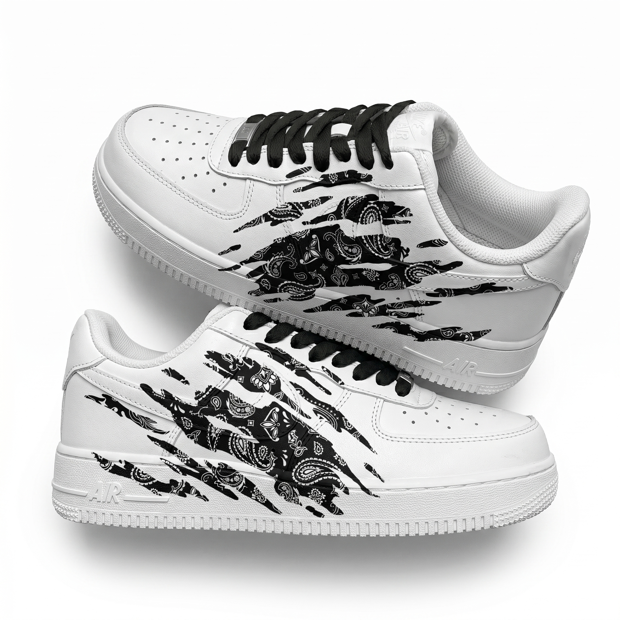 Custom Black Bandana AF1, Hand Painted Black Scratch Shoes, Bandana Scratch AF1 Sneakers, Unique Gift for Him Her. - gallery image 2