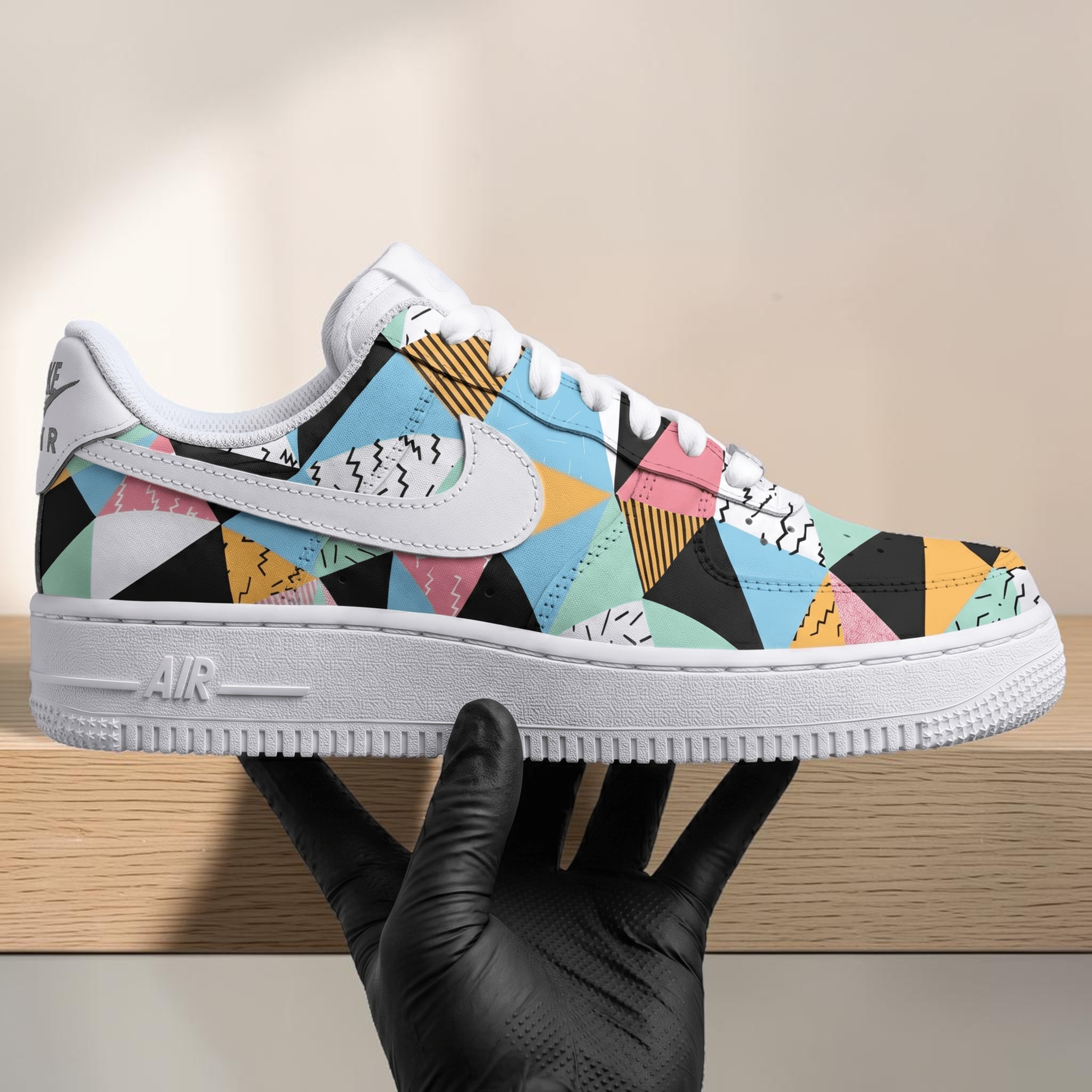 Hand Painted AF1 Geometric Pastel Sneakers, Custom Colorful Pattern Shoes,  Unique Streetwear Shoes, Gift for Him Her. - thumbnail