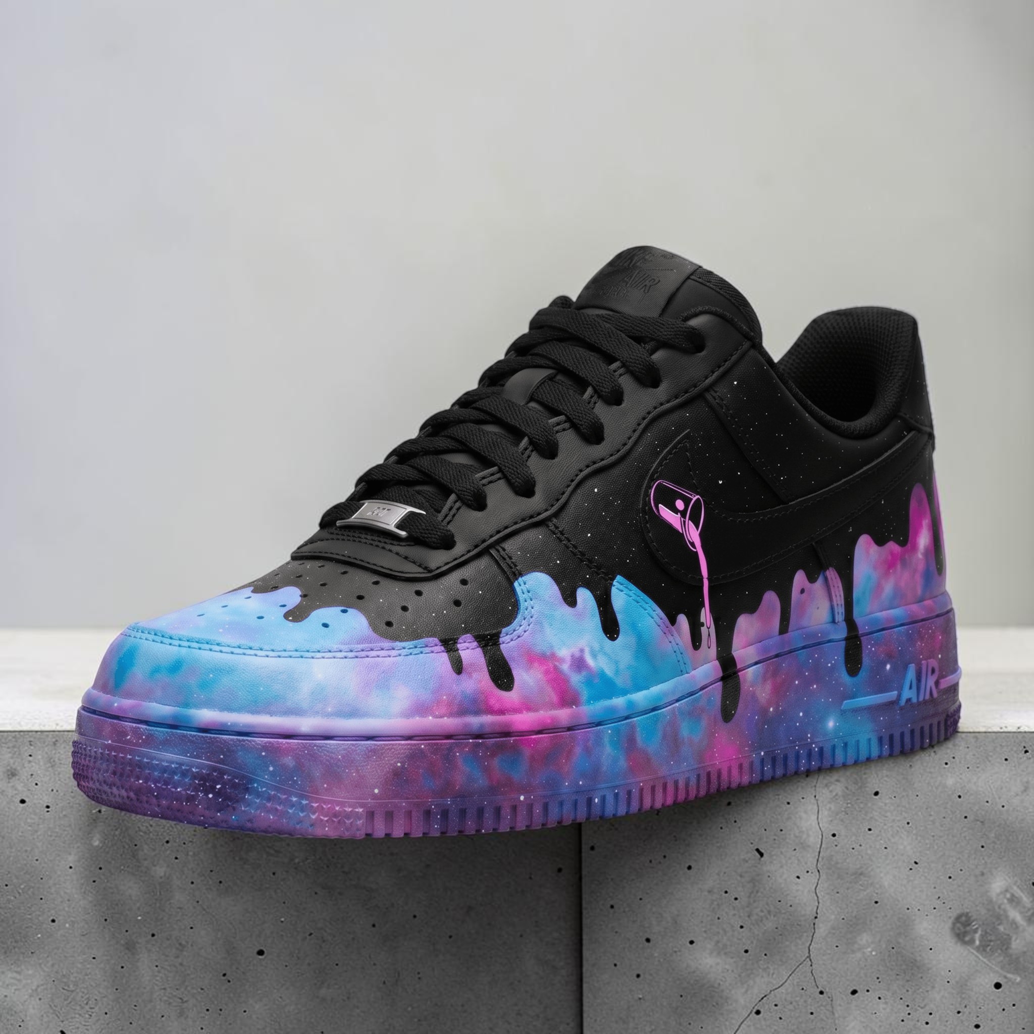 Custom Starry Night Galaxy Splatter Sneakers, Hand Painted Purple and Blue Shoes, Black Custom Sneakers, Unique Gift for Him Her. - thumbnail