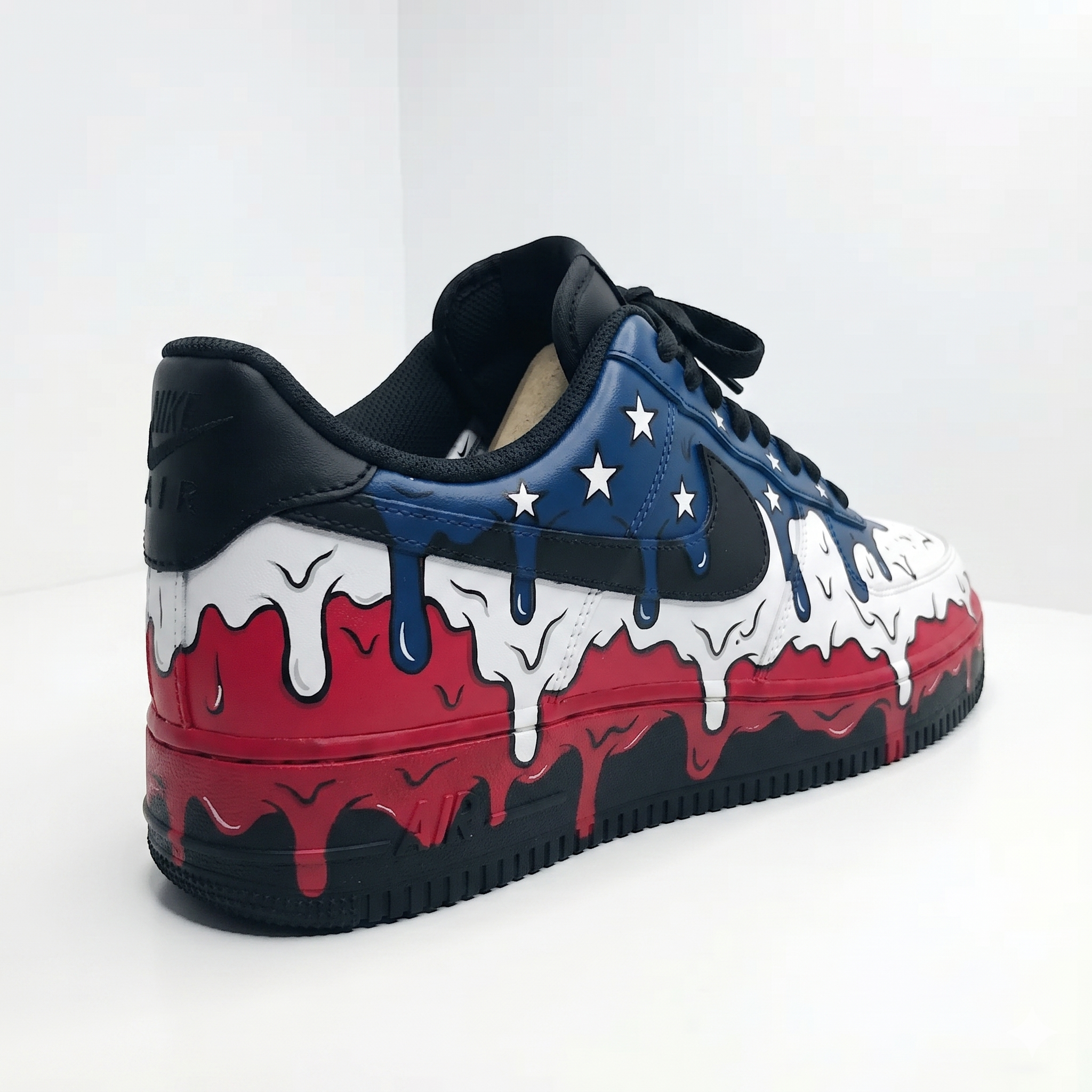 Custom USA Drip Sneakers, Hand-Painted American Flag Design Shoes, Personalized Sneakers for Patriot Lovers, Red White Blue Drip Art - gallery image 3