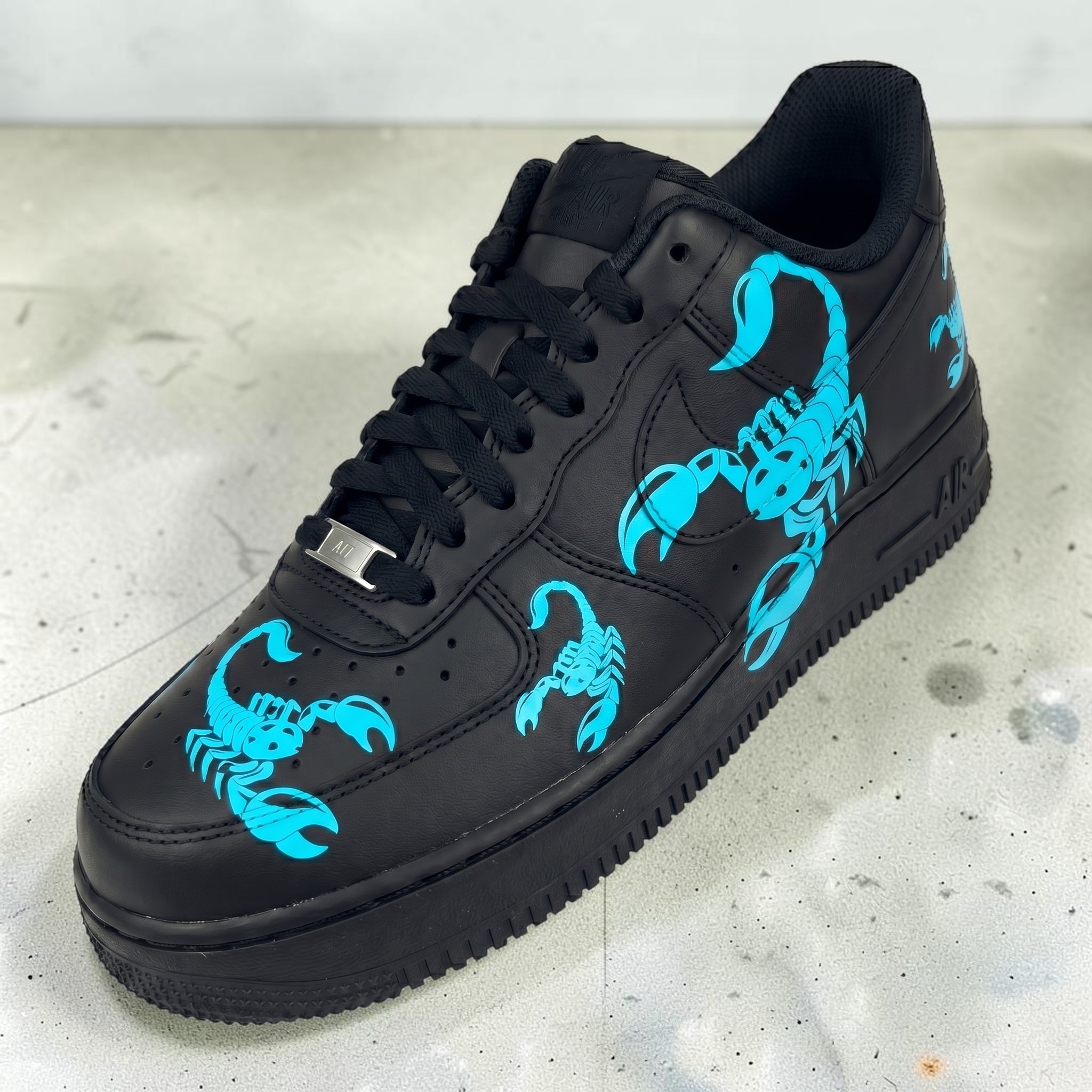 Hand-Painted Neon Scorpion AF1 Sneakers, Custom Black Shoes, Scorpio Zodiac AF1 Sneakers, Unique Street Style Shoes. - gallery image 2