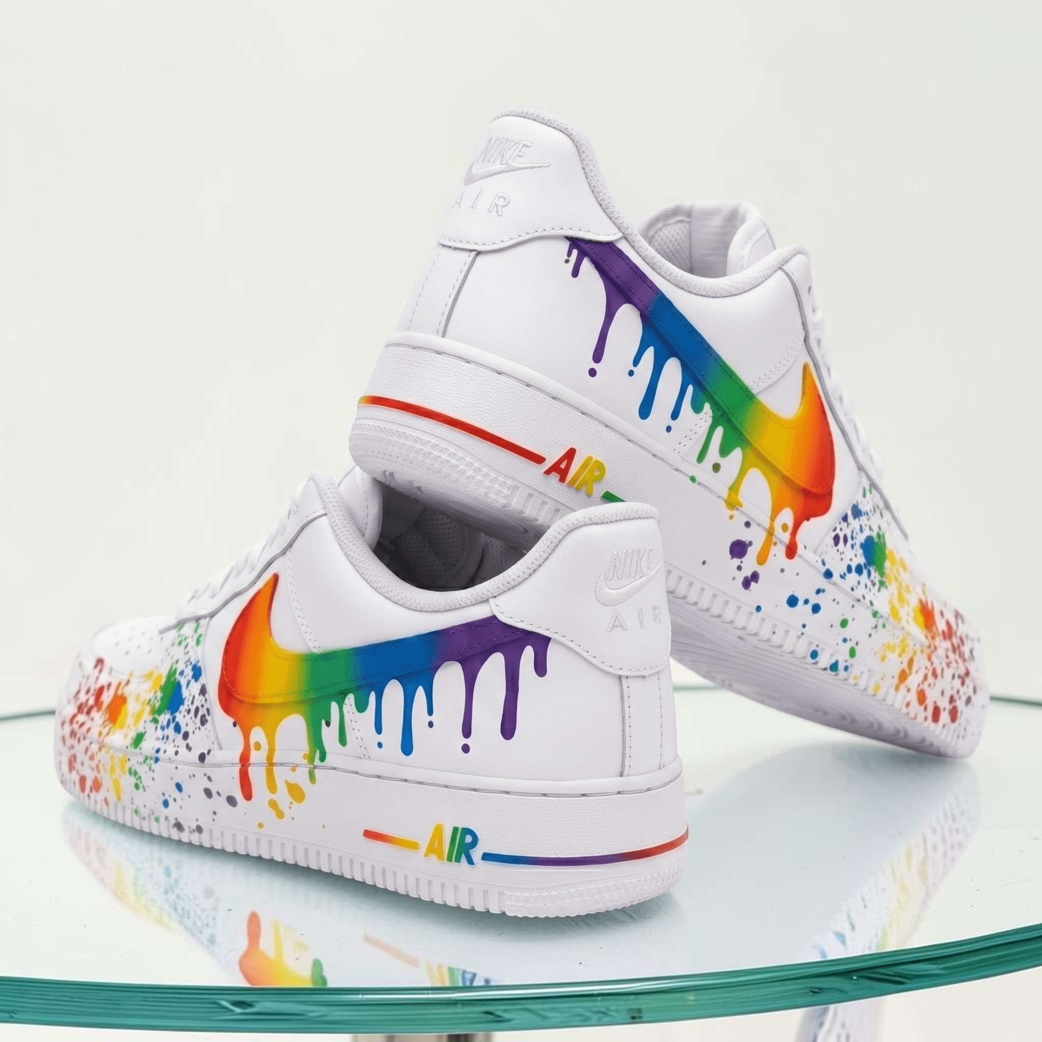 Rainbow Paint Splatter Custom AF1 Sneakers, Hand Painted Colorful Drip Sneakers, Personalized Pride Month Footwear, Unique Gift for Him/Her. - gallery image 1