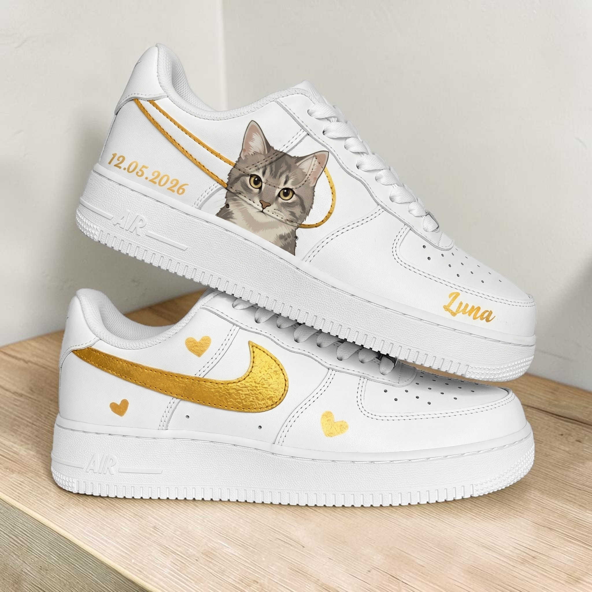 Hand Painted Pet AF1 Sneakers, Custom Name and Date AF1 Shoes, Personalized Shoes with Pet Portrait, Unique Gift for Pet Lovers. - thumbnail