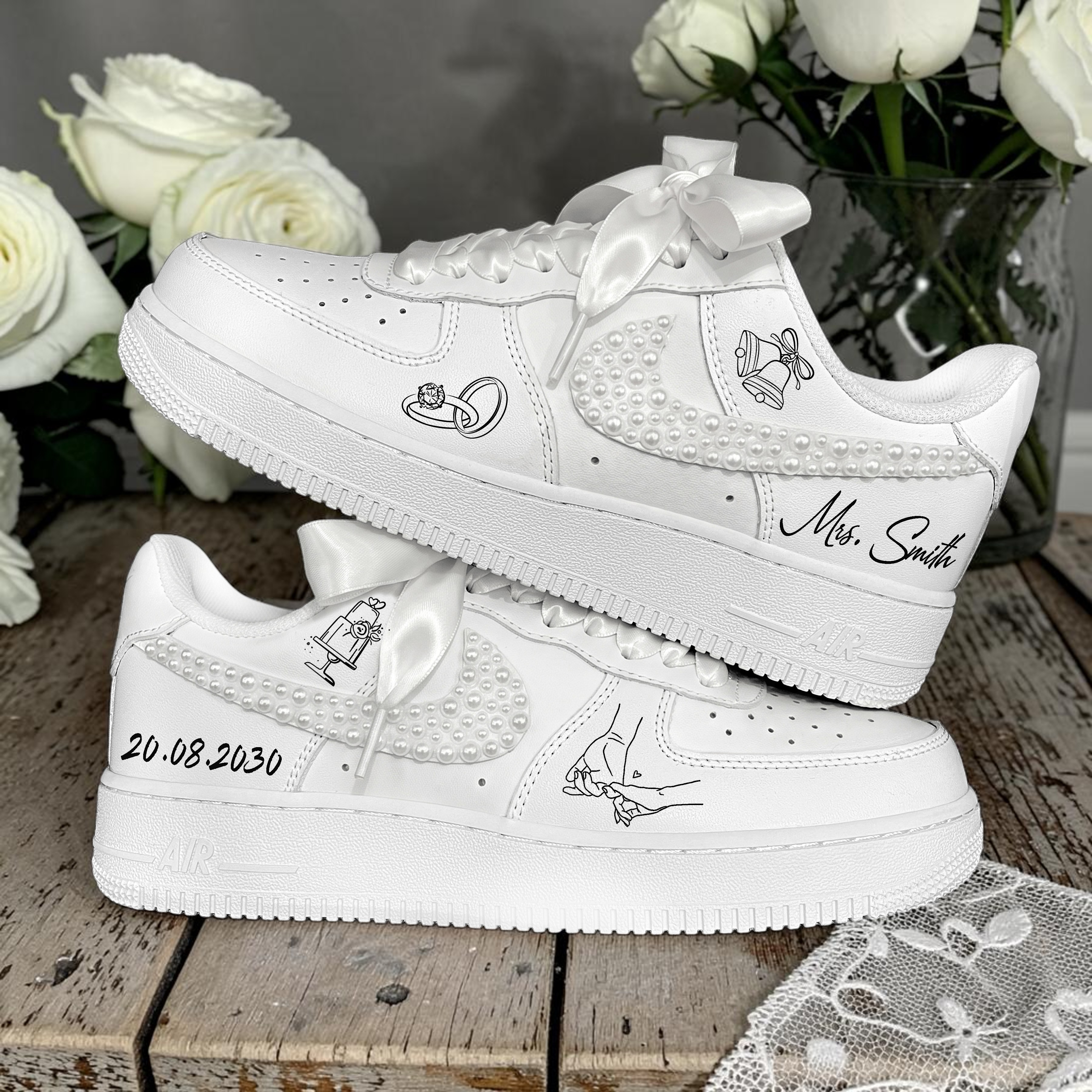 Custom Wedding Sneakers for Bride and Groom, Personalized Shoes Set, Hand Painted Bridal Shoes, Mr and Mrs Gift Idea - gallery image 5