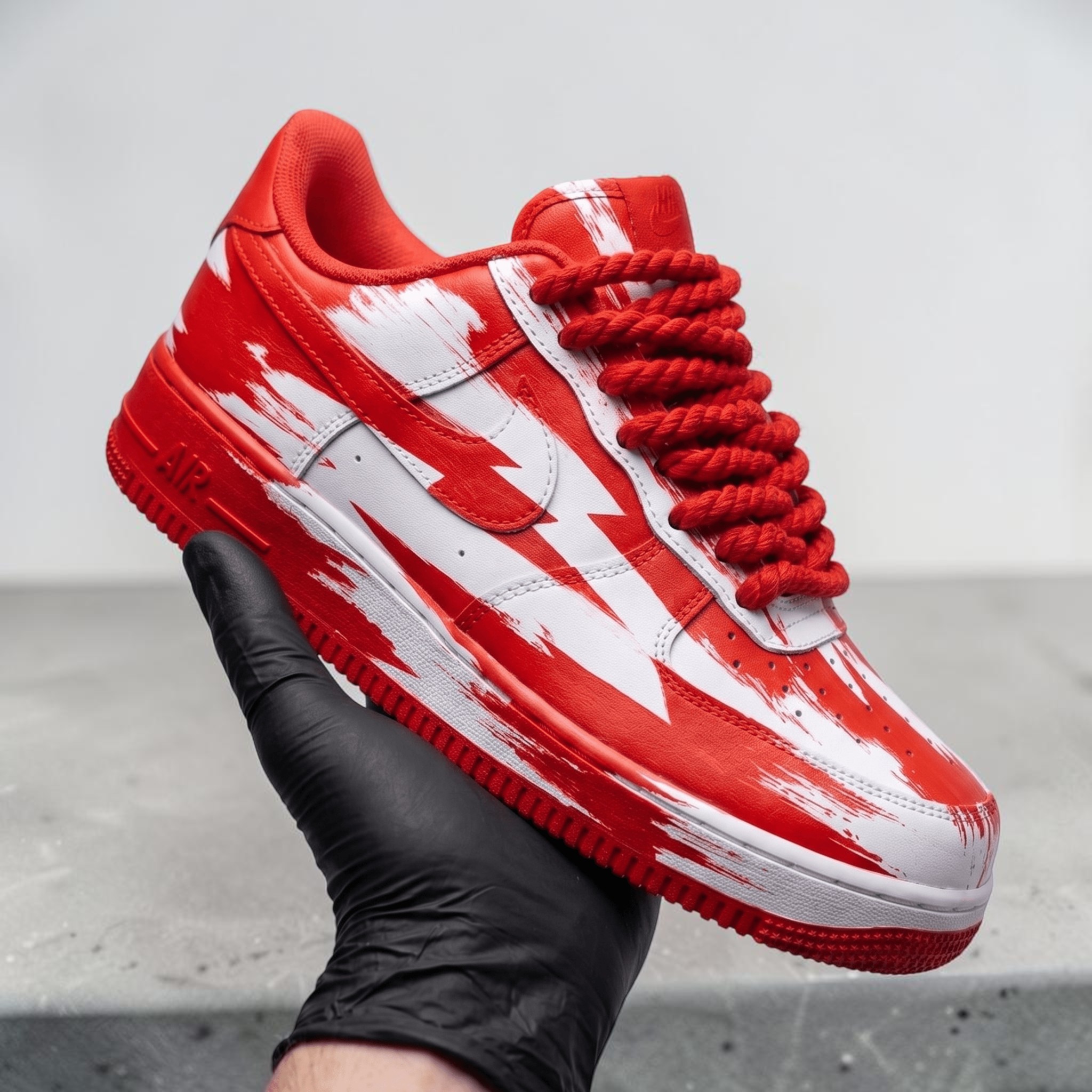 Custom Red Lightning AF1 Sneakers, Hand Painted Lightning White Shoes, Red Graffiti Design Streetwear, Gift for Him Her. - gallery image 2