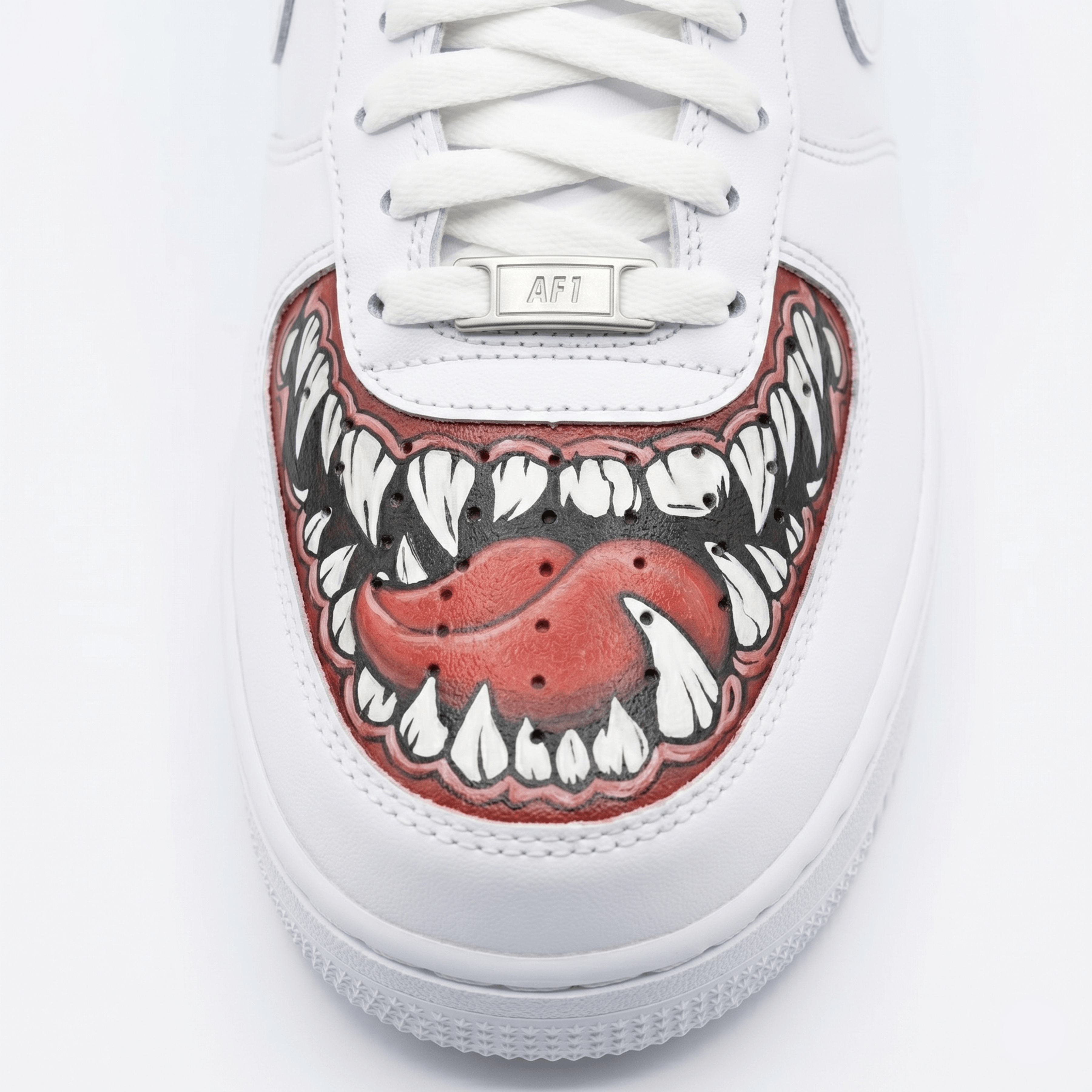 Custom Monster Mouth AF1 Sneakers, Hand Painted Monster Teeth Shoes, Custom White AF1 Sneakers, Personalized Gift for Streetwear Fans. - gallery image 4