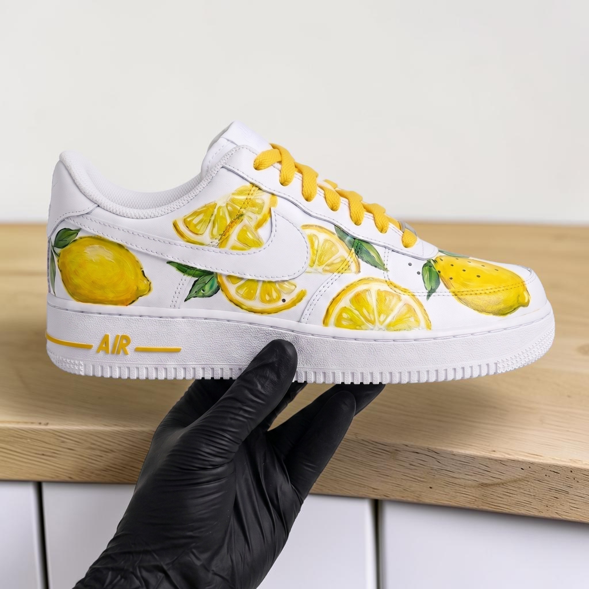 Custom Lemon Slice AF1 Sneakers, Hand Painted Lemon Yellow Shoes, Custom White AF1 Sneakers, Vibrant Fruit Shoes, Unique Gift for Art Lovers - gallery image 3