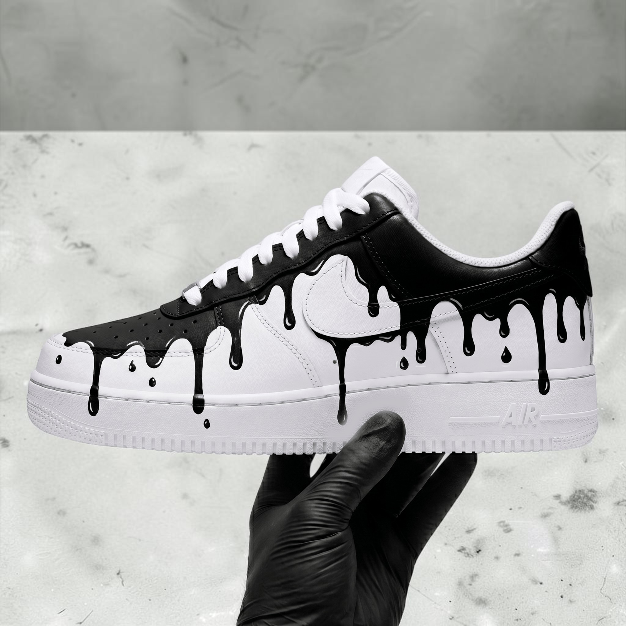 Custom Black and White Drip AF1 Sneakers, Hand Painted Melting AF1 Shoes, Unique White Sneakers Custom, Streetwear Style Shoes. - gallery image 4