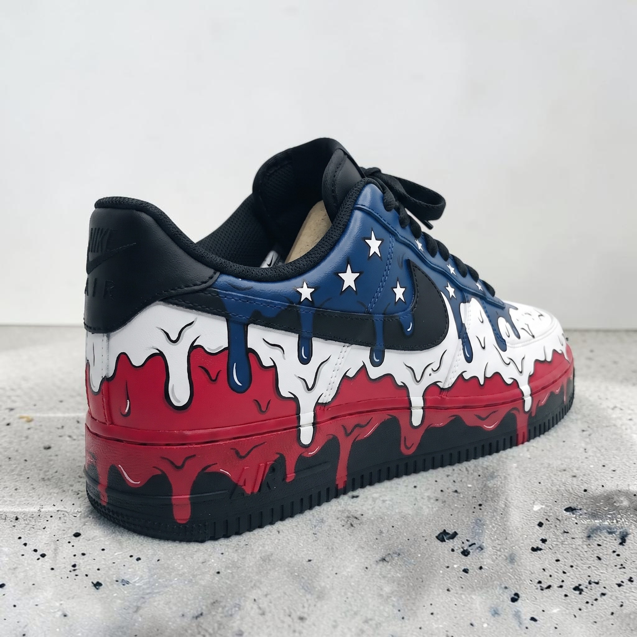 Custom USA Drip Sneakers, Hand-Painted American Flag Design Shoes, Personalized Sneakers for Patriot Lovers, Red White Blue Drip Art - gallery image 2