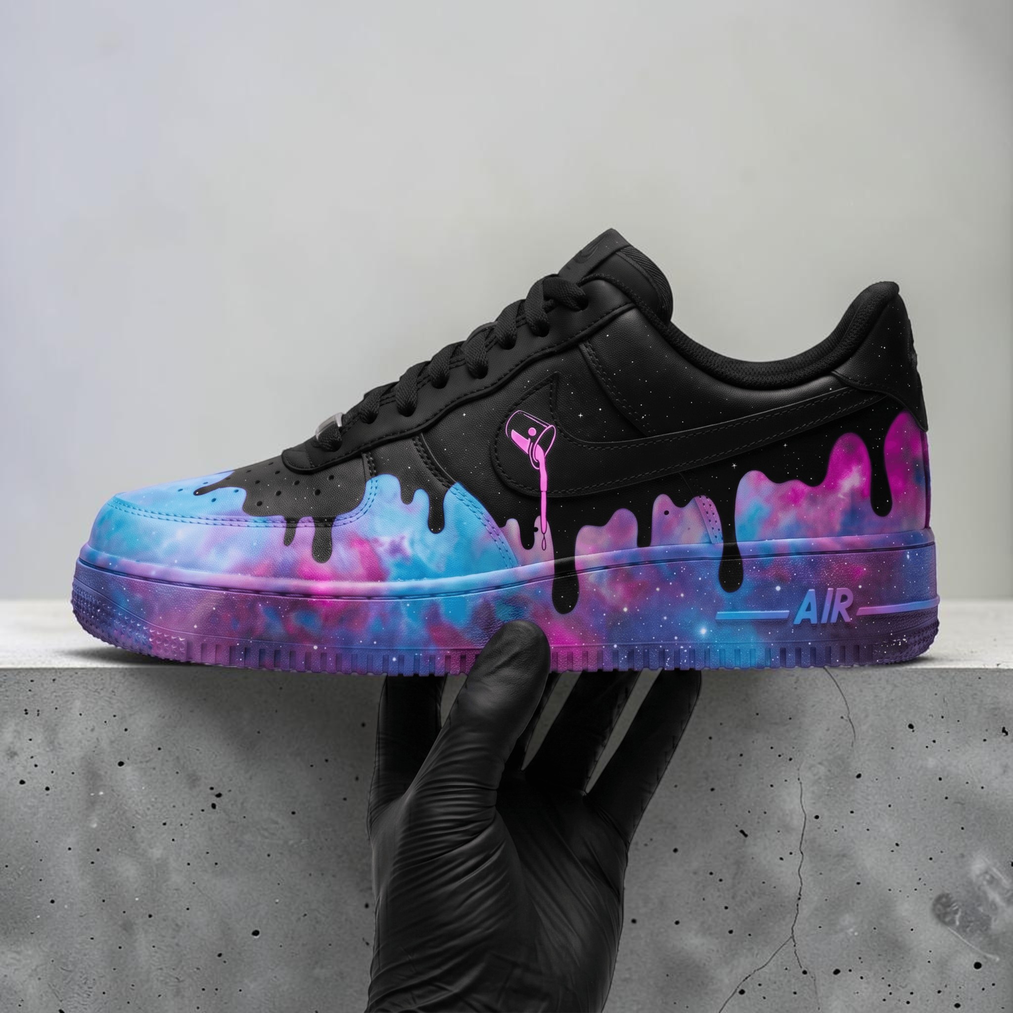 Custom Starry Night Galaxy Splatter Sneakers, Hand Painted Purple and Blue Shoes, Black Custom Sneakers, Unique Gift for Him Her. - gallery image 2