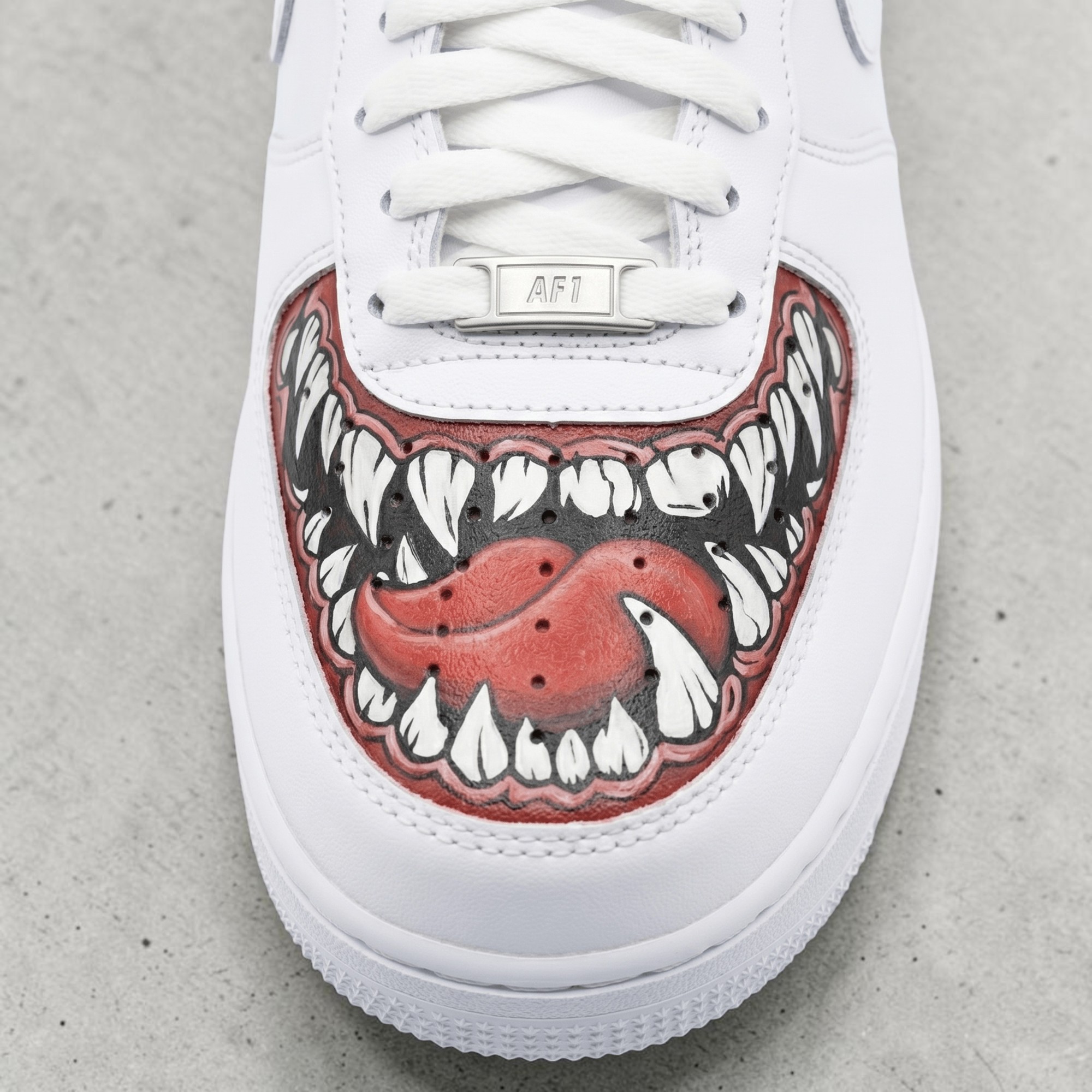 Custom Monster Mouth AF1 Sneakers, Hand Painted Monster Teeth Shoes, Custom White AF1 Sneakers, Personalized Gift for Streetwear Fans. - gallery image 5