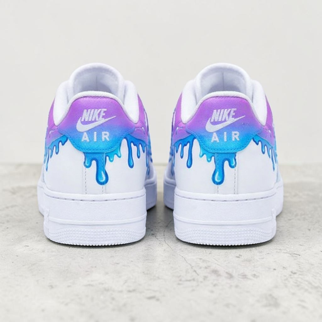 Custom Drip AF1 Sneakers, Purple Blue Ombre Hand Painted Shoes - gallery image 3