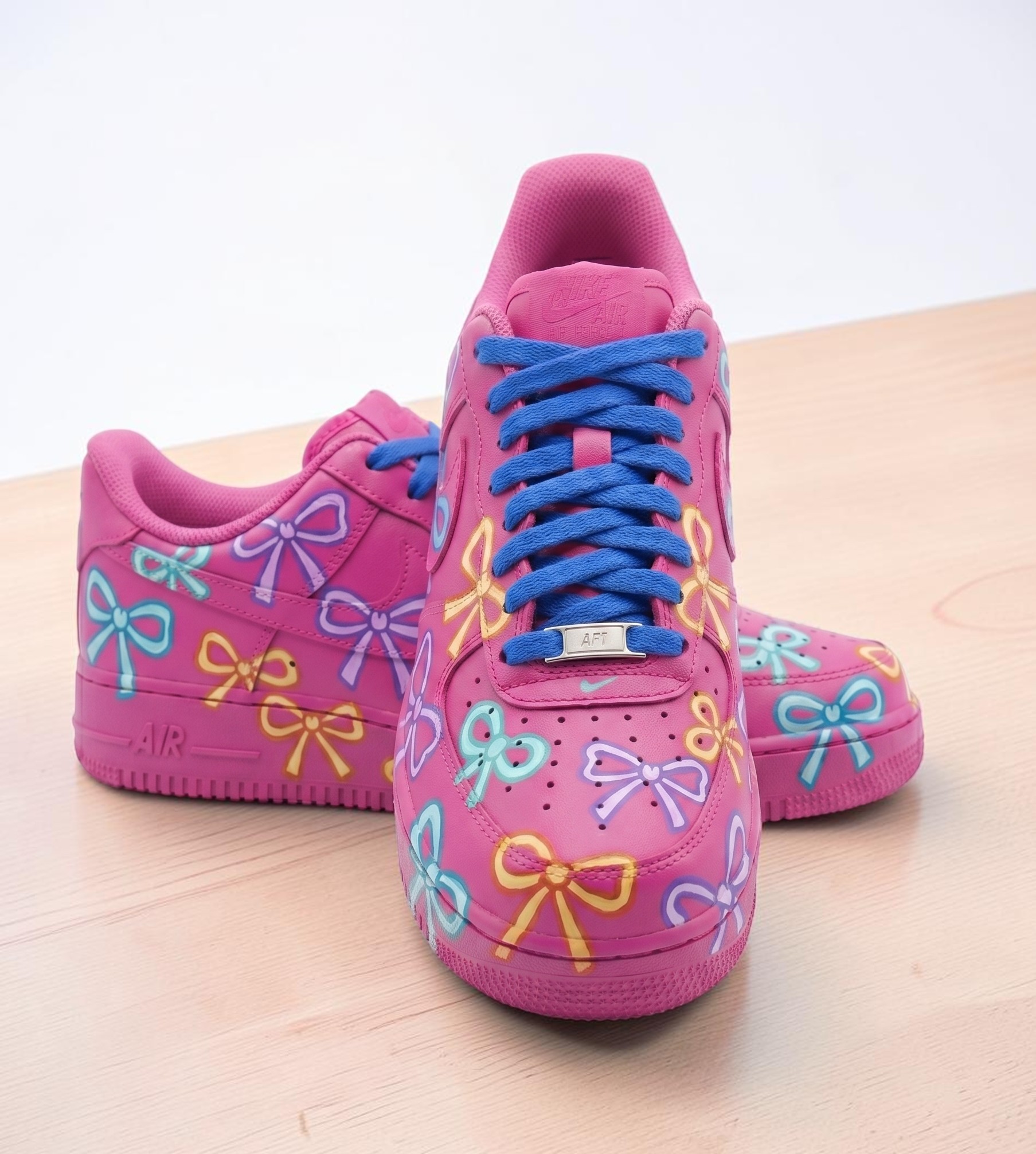 Hand Painted Cute Bow Pink AF1 Sneakers, Custom Coloful Bow Shoes, Pastel Bows AF1 Sneakers, Gift for Women and Teens. - gallery image 1