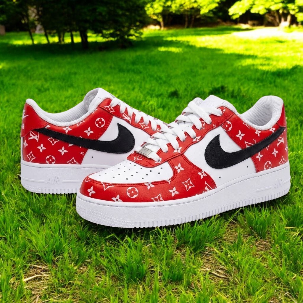 Custom Luxury Red Air Force 1, Hand-Painted Designer Style AF1 Shoes, Personalized Fashion Sneakers - gallery image 1