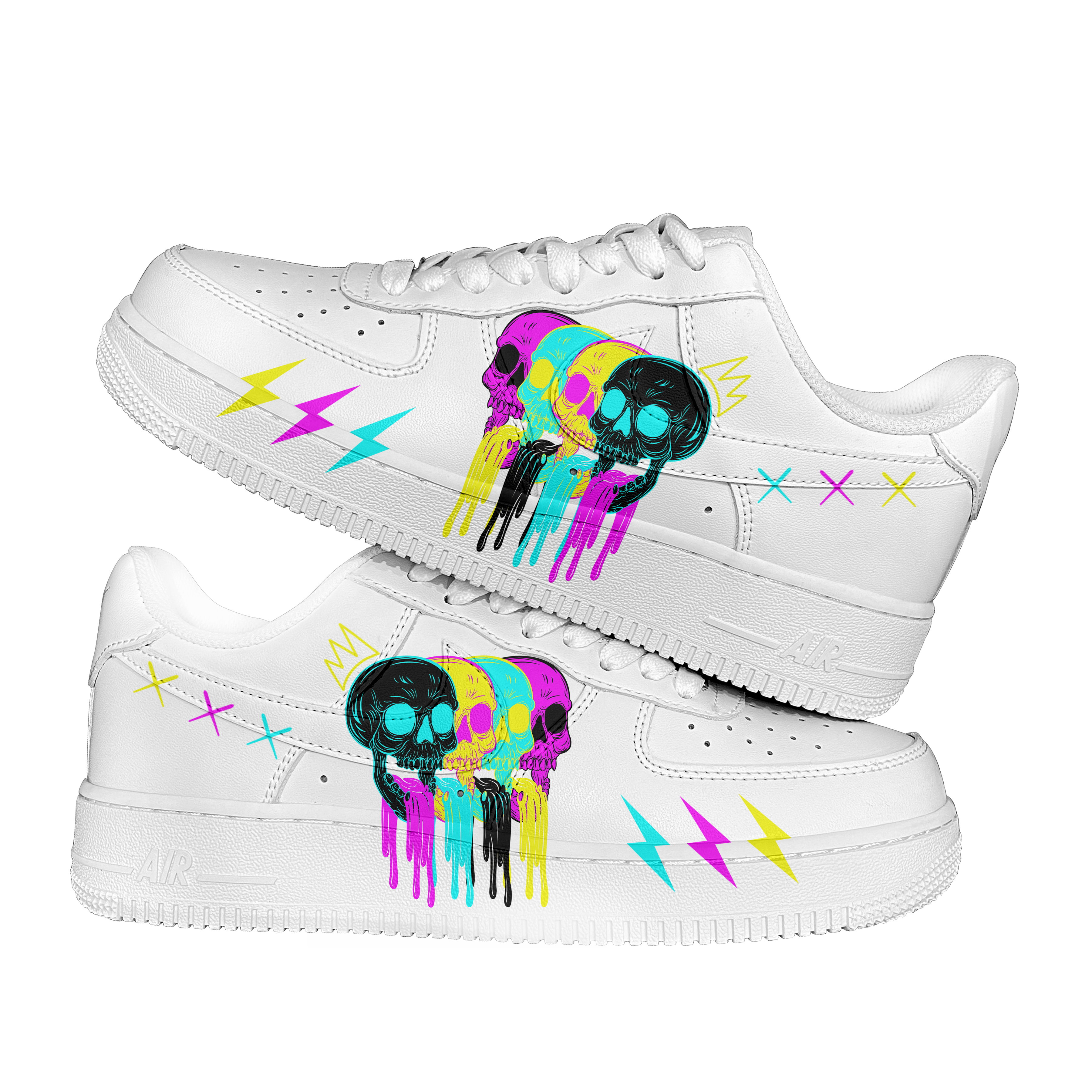 Custom Skull Drip AF1 Sneakers, Hand Painted Triple Skull AF1, Unique Colorful Streetwear Shoes, Gift for Him Her. - gallery image 2