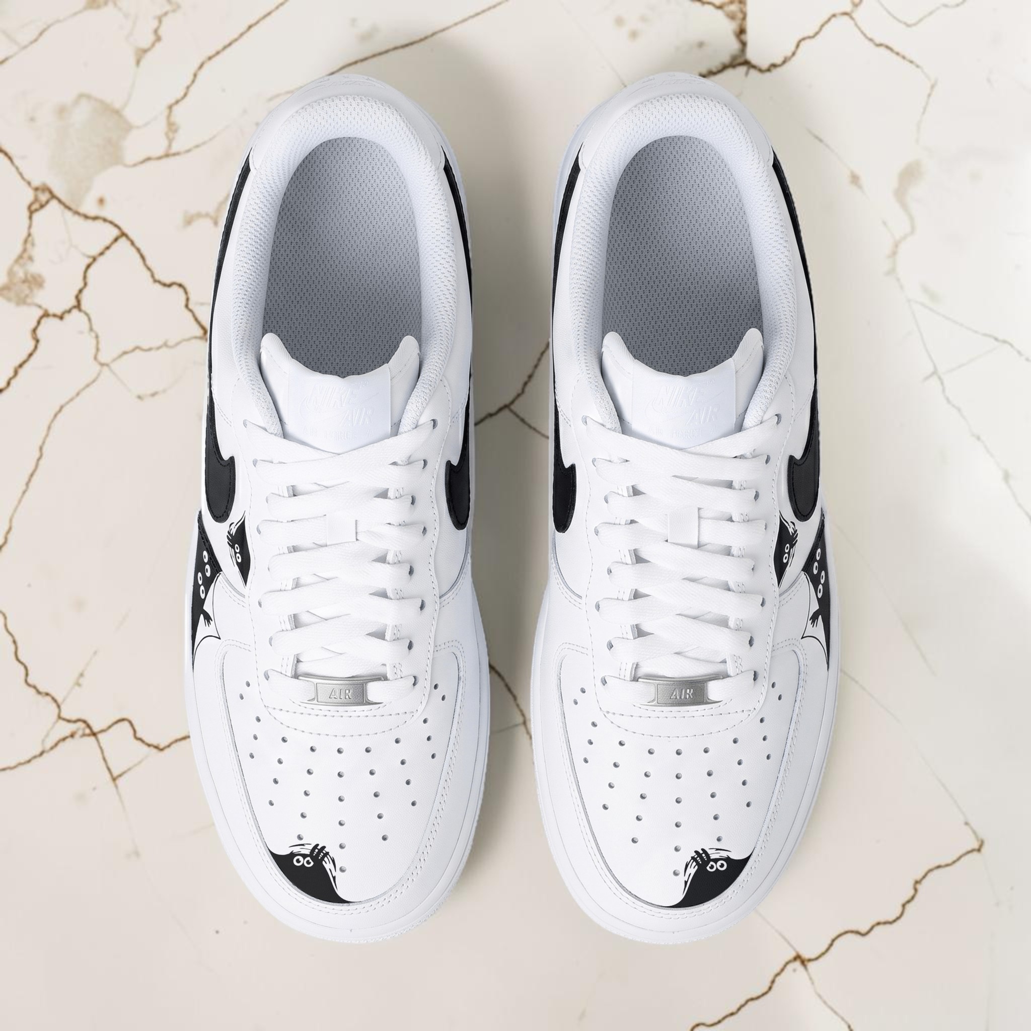 Custom Cute Monster Hide AF1 Sneakers, Hand-Painted Peeking Monster Shoes, Black and White Aesthetic Footwear, Gift for Sneakerheads. - gallery image 5