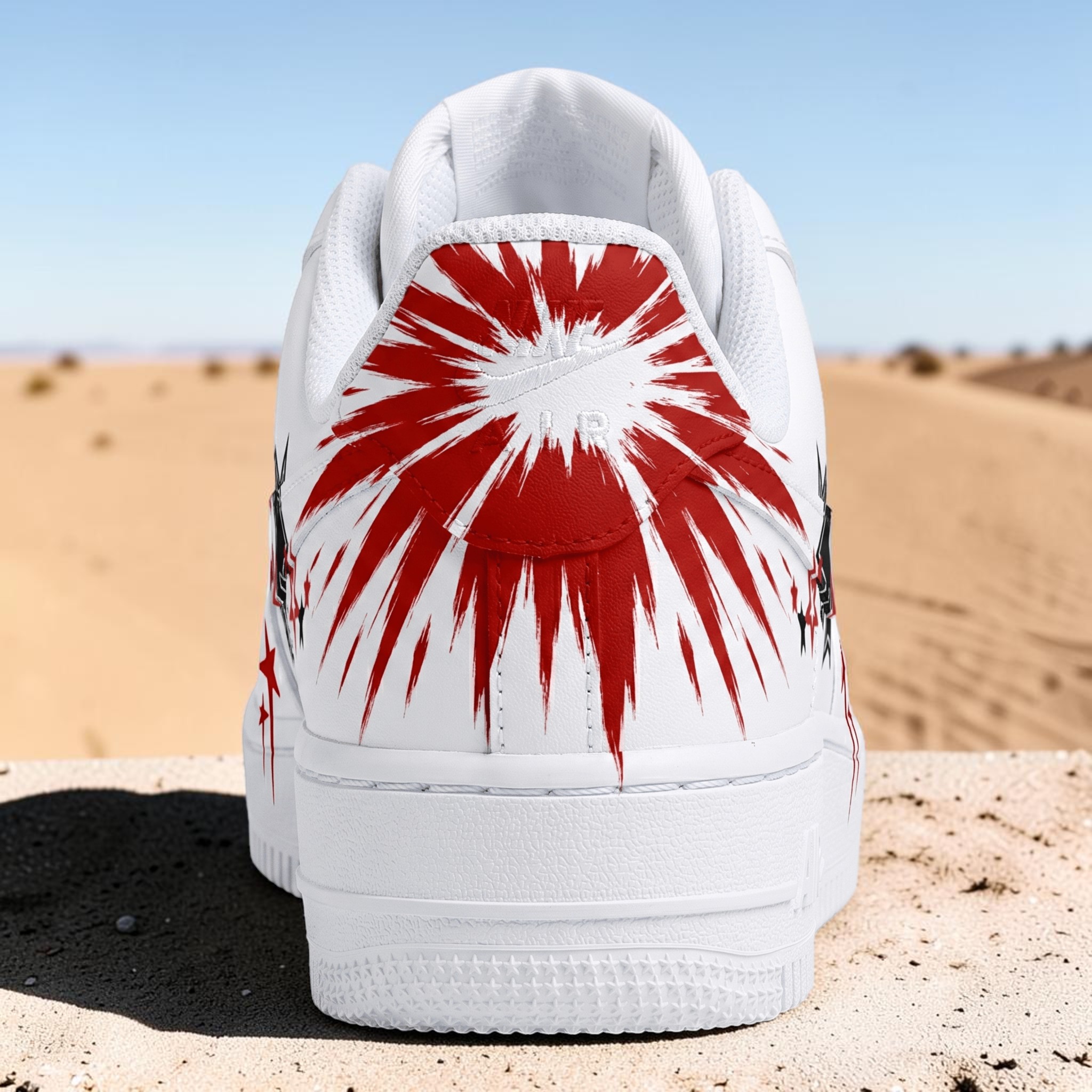 Custom Star AF1 Sneakers, Hand Painted Style Red and Black Stars on White Shoes, Unique Gift for Sneakerheads. - gallery image 1