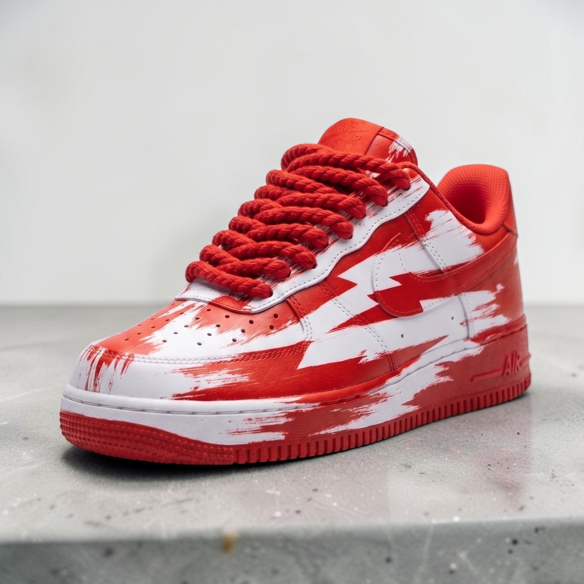 Custom Red Lightning AF1 Sneakers, Hand Painted Lightning White Shoes, Red Graffiti Design Streetwear, Gift for Him Her. - gallery image 1