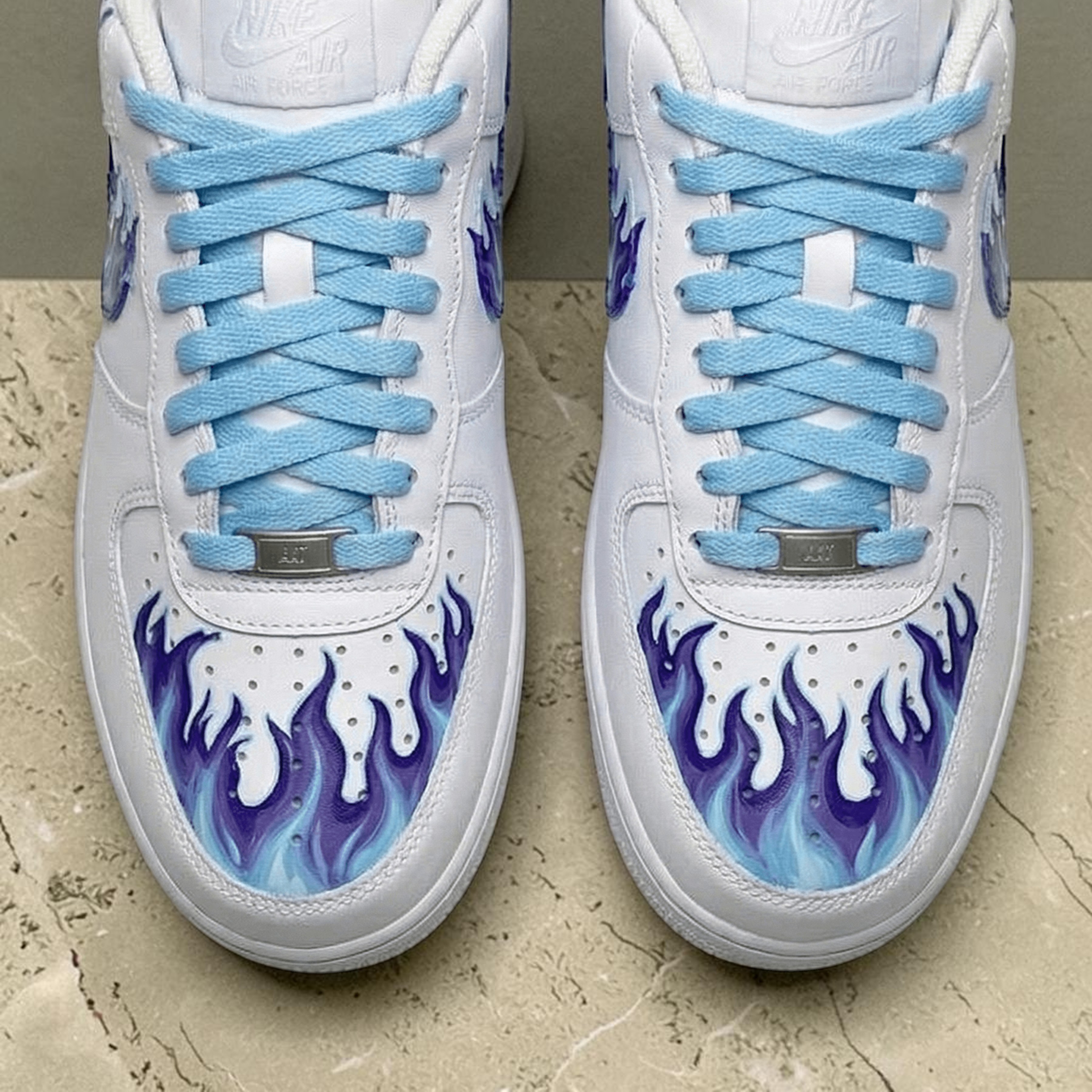 Custom Fire Gradient AF1 Sneakers, Hand Painted Purple Blue Flames, Melting Design Shoes - gallery image 1