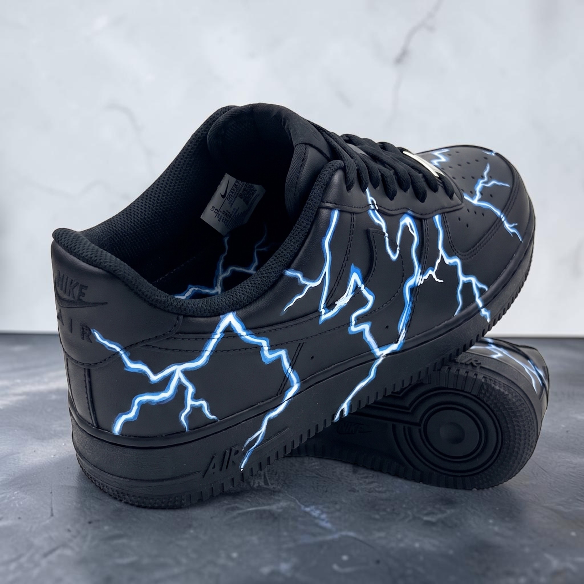 Custom Blue Lightning AF1 Sneakers, Hand Painted Black Shoes, Lightning Effect AF1 Sneakers, Unique Streetwear Style. - gallery image 3