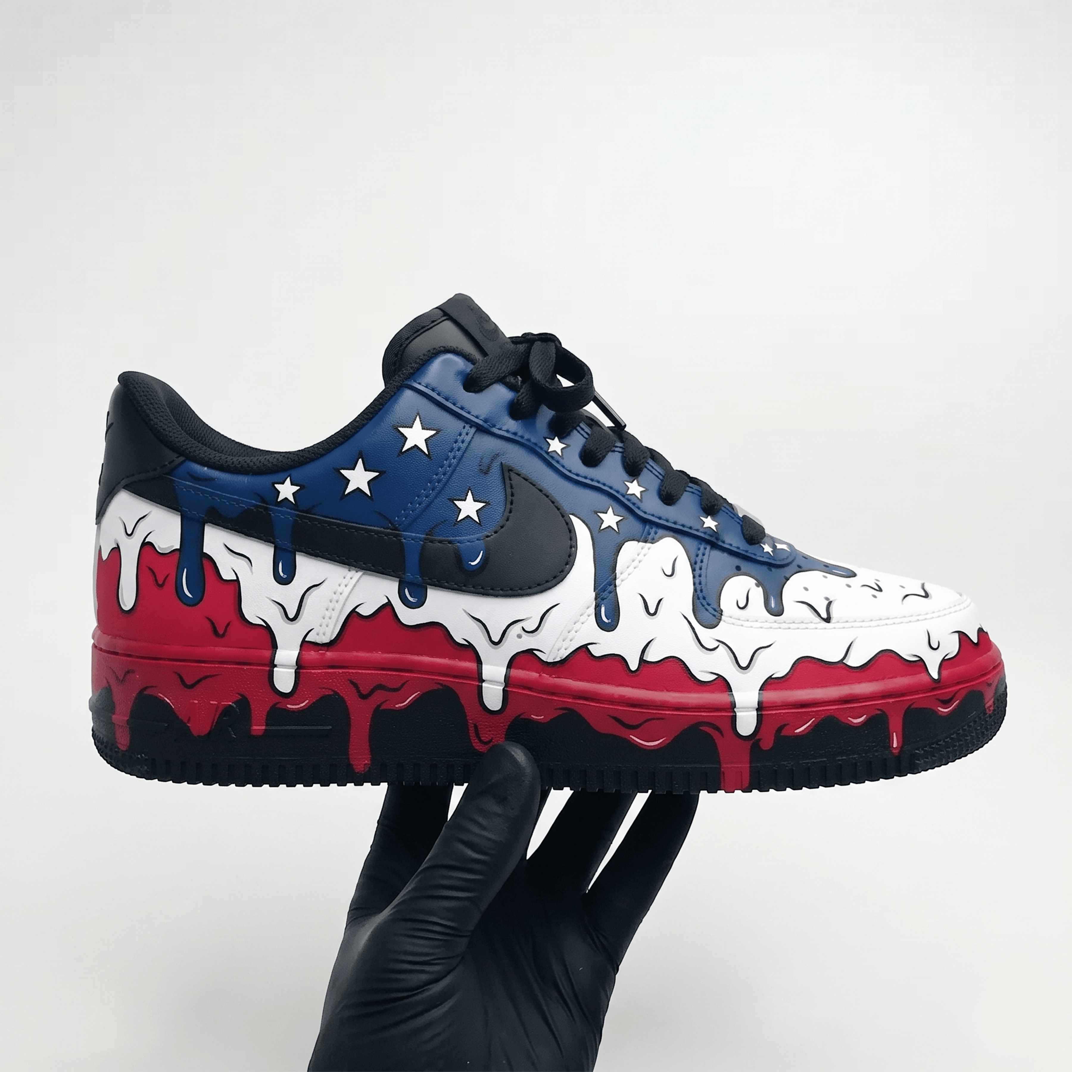 Custom USA Drip Sneakers, Hand-Painted American Flag Design Shoes, Personalized Sneakers for Patriot Lovers, Red White Blue Drip Art - gallery image 1