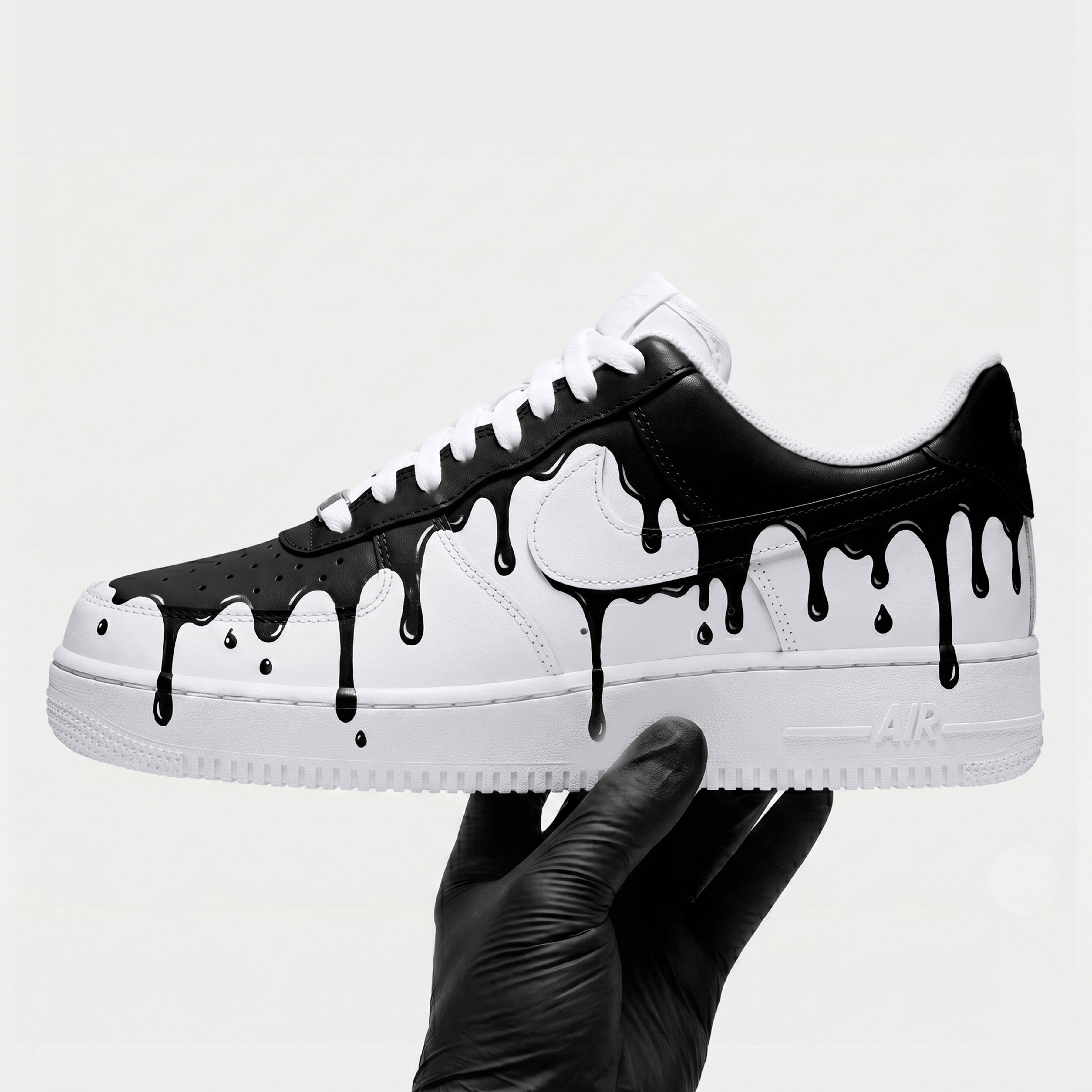 Custom Black and White Drip AF1 Sneakers, Hand Painted Melting AF1 Shoes, Unique White Sneakers Custom, Streetwear Style Shoes. - gallery image 5