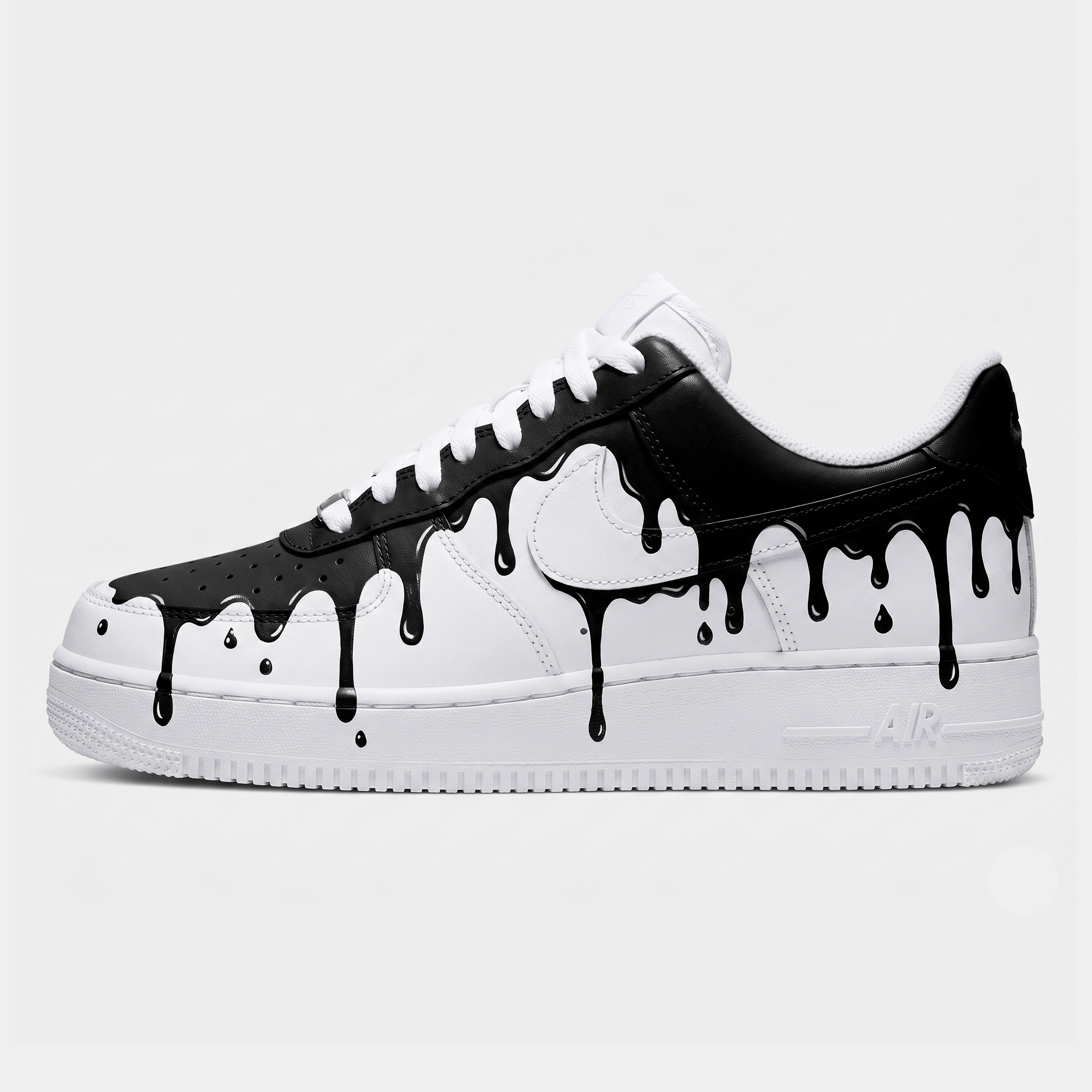 Custom Black and White Drip AF1 Sneakers, Hand Painted Melting AF1 Shoes, Unique White Sneakers Custom, Streetwear Style Shoes. - gallery image 1