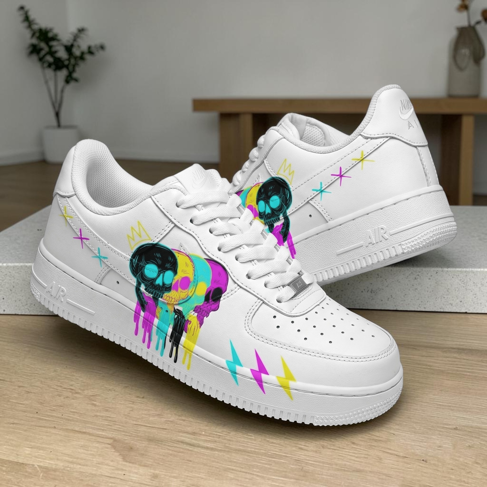 Custom Skull Drip AF1 Sneakers, Hand Painted Triple Skull AF1, Unique Colorful Streetwear Shoes, Gift for Him Her. - gallery image 5
