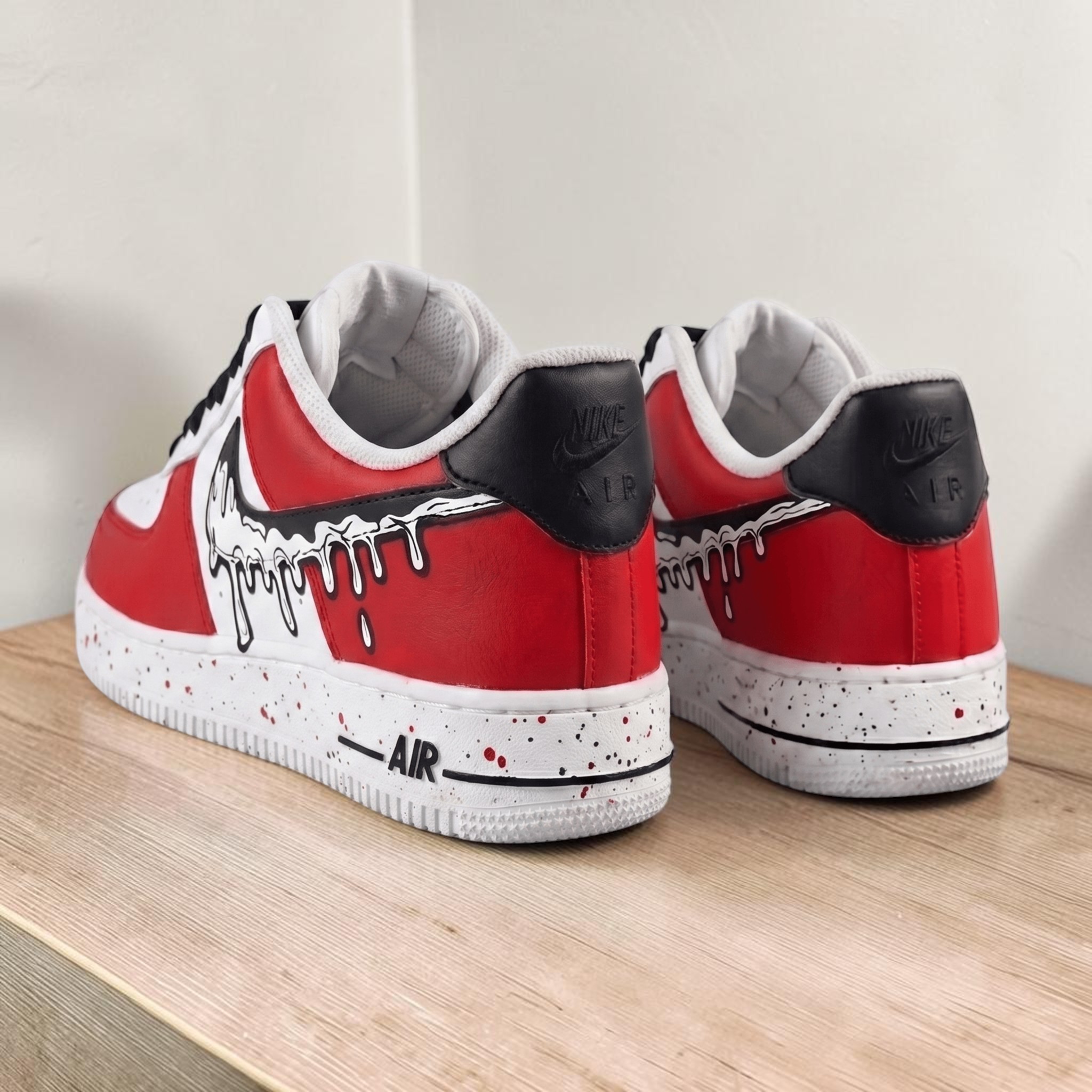 Red Custom AF1 Cartoon Drip Sneakers, Hand Painted Red and White AF1, Custom 2D Effect Sneakers, Comic Style Custom Kicks. - gallery image 2