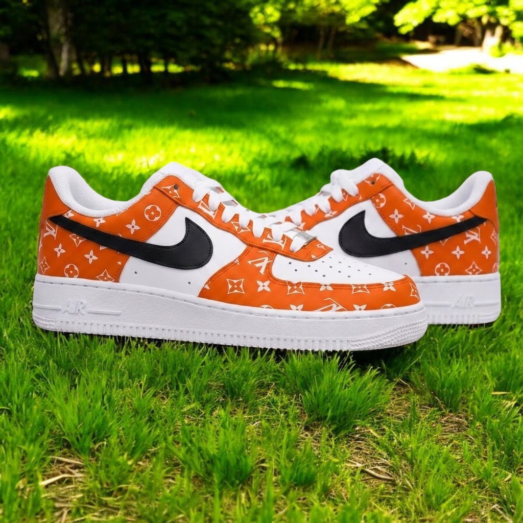 Fashion Luxury Custom Air Force 1 Sneakers, Hand Painted Luxury Brand AF1 Shoes, Personalized Brand Black AF1 Shoes - gallery image 1