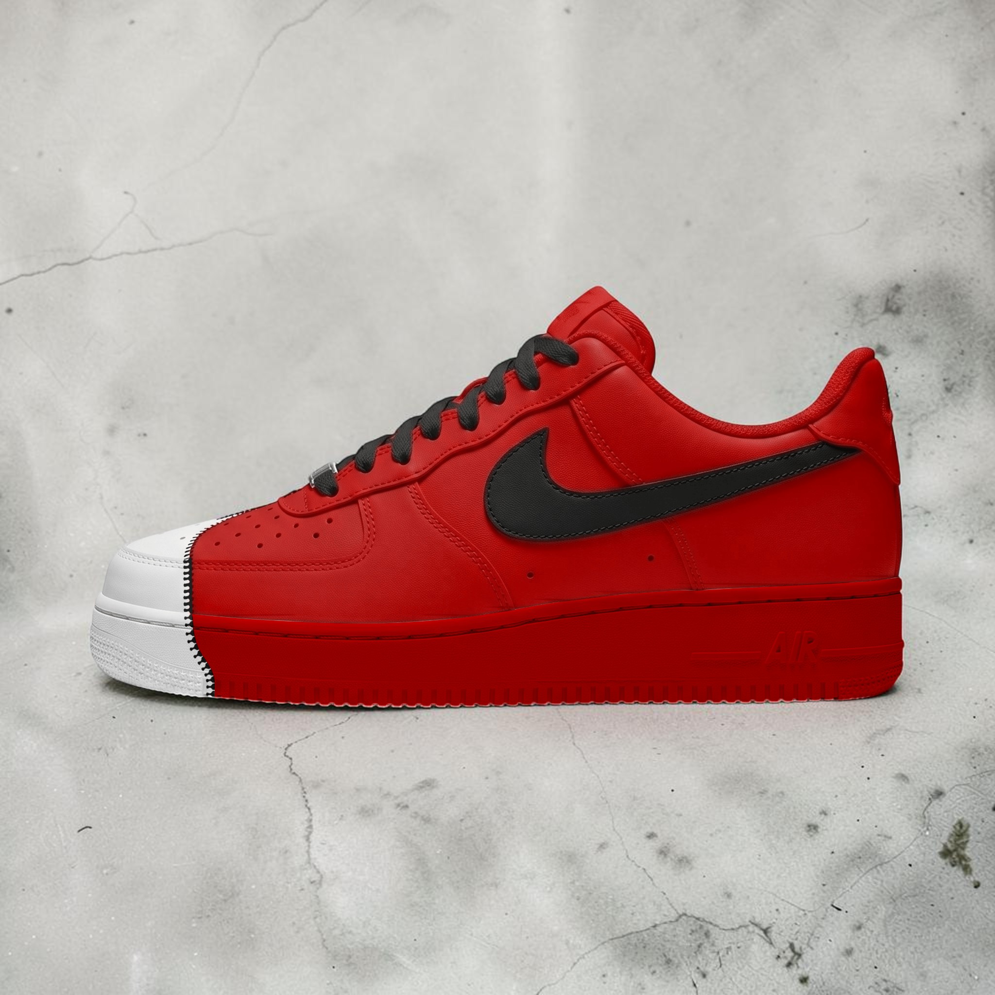 Custom Red Zipper AF1 Sneakers, Hand Painted Red with Zipper Sneakers, Streetwear Art Shoes, Personalized Red Black and White Sneakers. - gallery image 1
