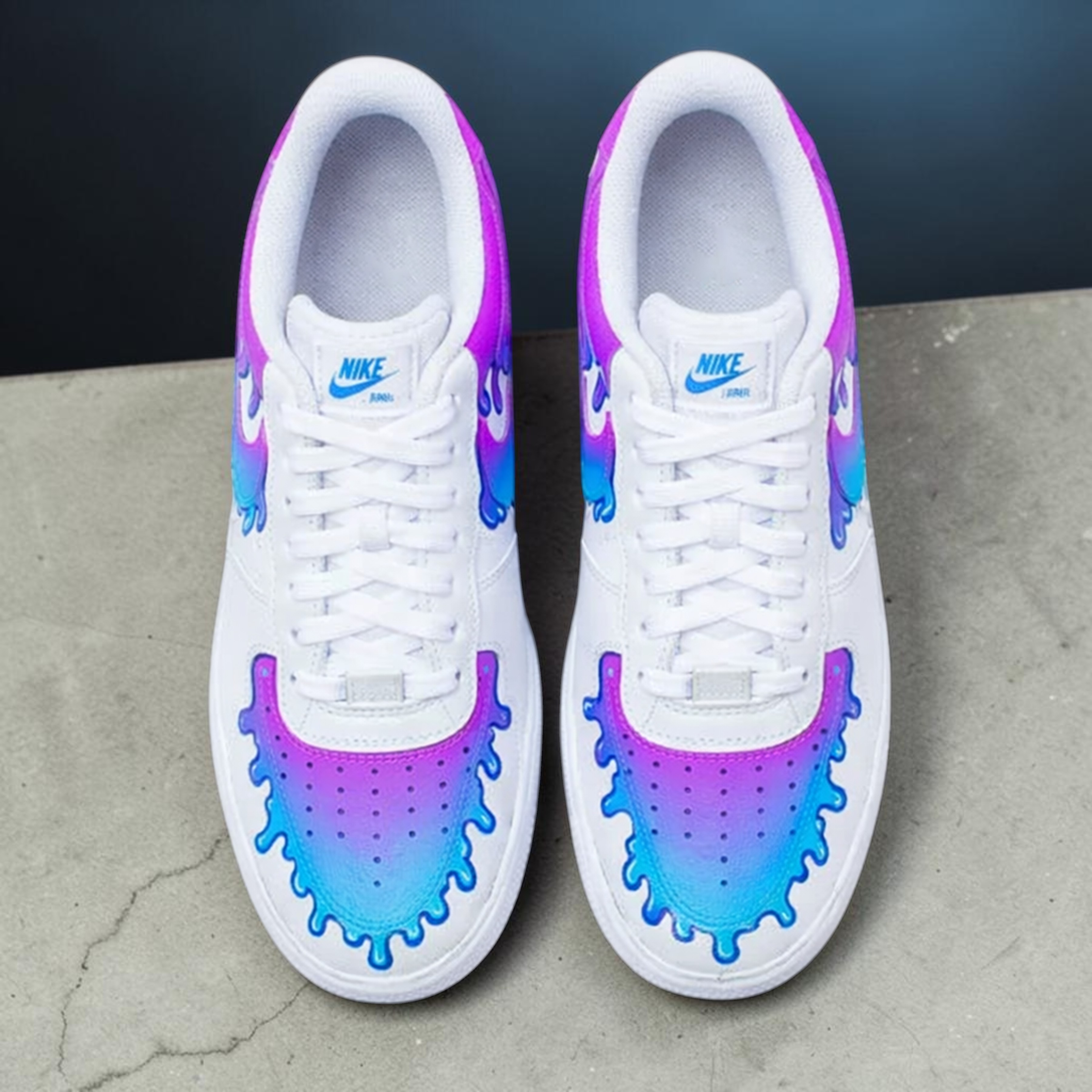Custom Drip AF1 Sneakers, Purple Blue Ombre Hand Painted Shoes - gallery image 1