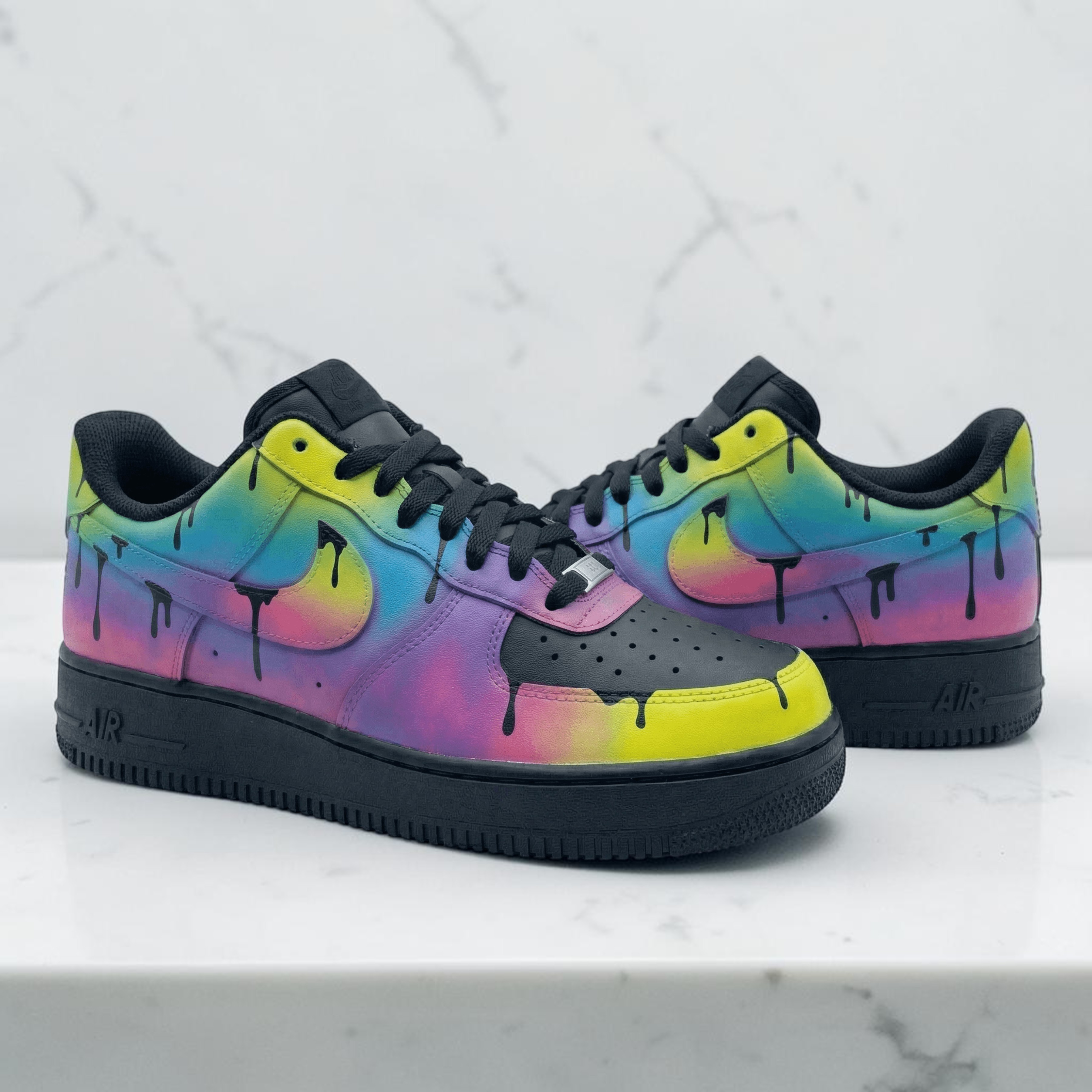 Custom Drip AF1 Sneakers, Purple Blue Ombre Hand Painted Shoes - thumbnail