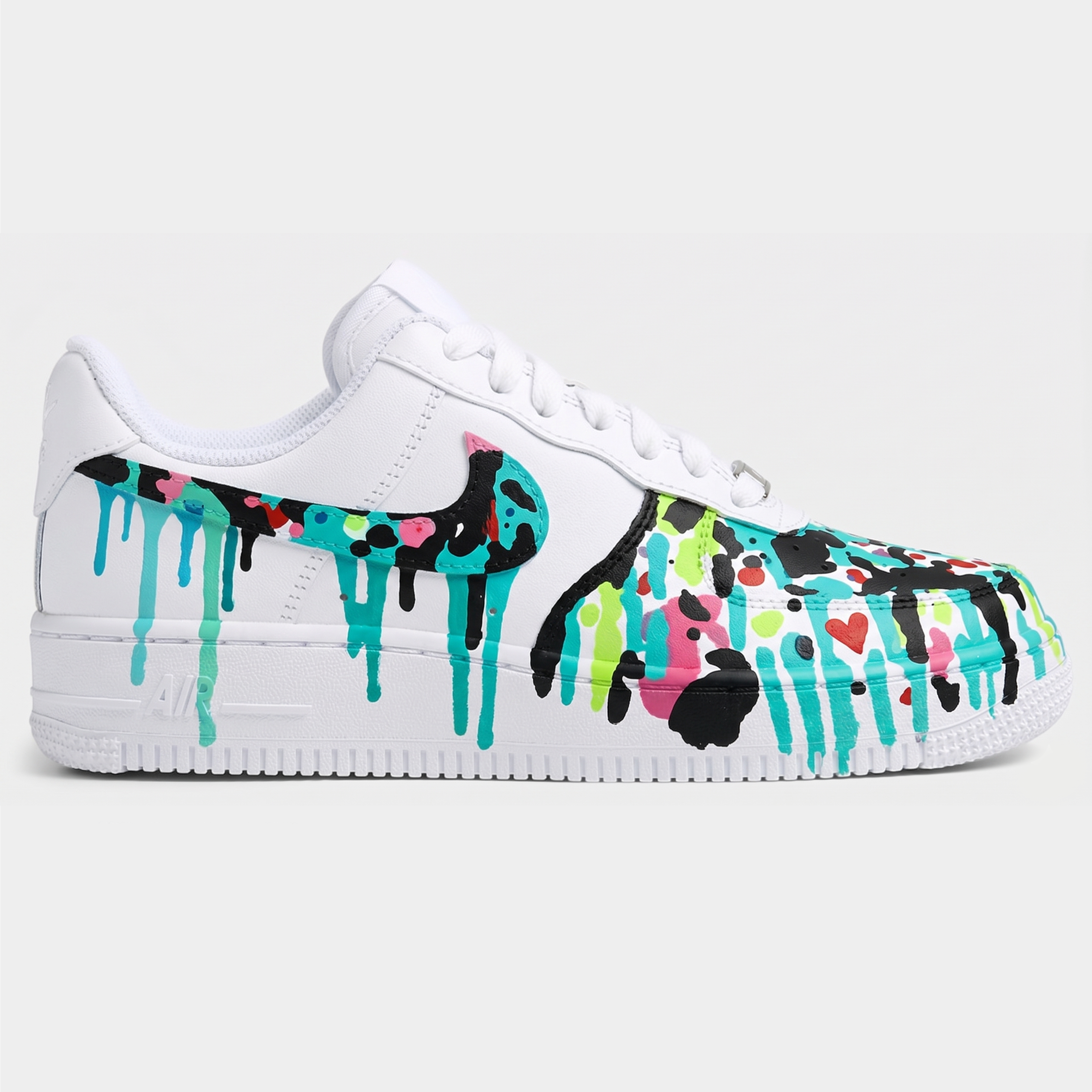 Teal Splatter Custom Sneakers, Hand Painted Colorful Shoes, White Sneakers Custom, Personalized Gift for Street Style Lovers. - gallery image 2