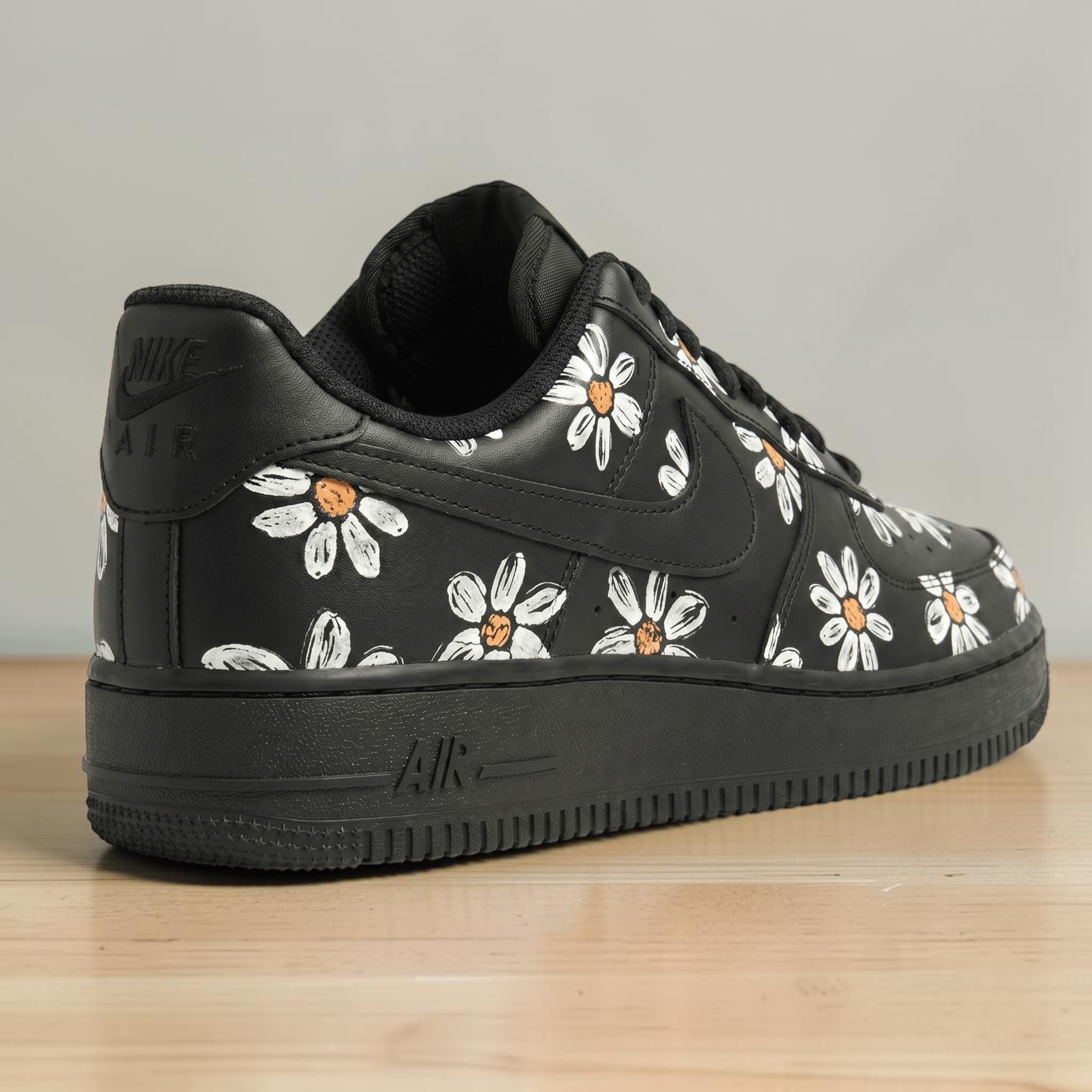 Custom Daisy AF1 Black Sneakers, Hand Painted Floral Sneakers, Black AF1 with White Daisies, Unique Flower Shoes, Gift for Men & Women - gallery image 3