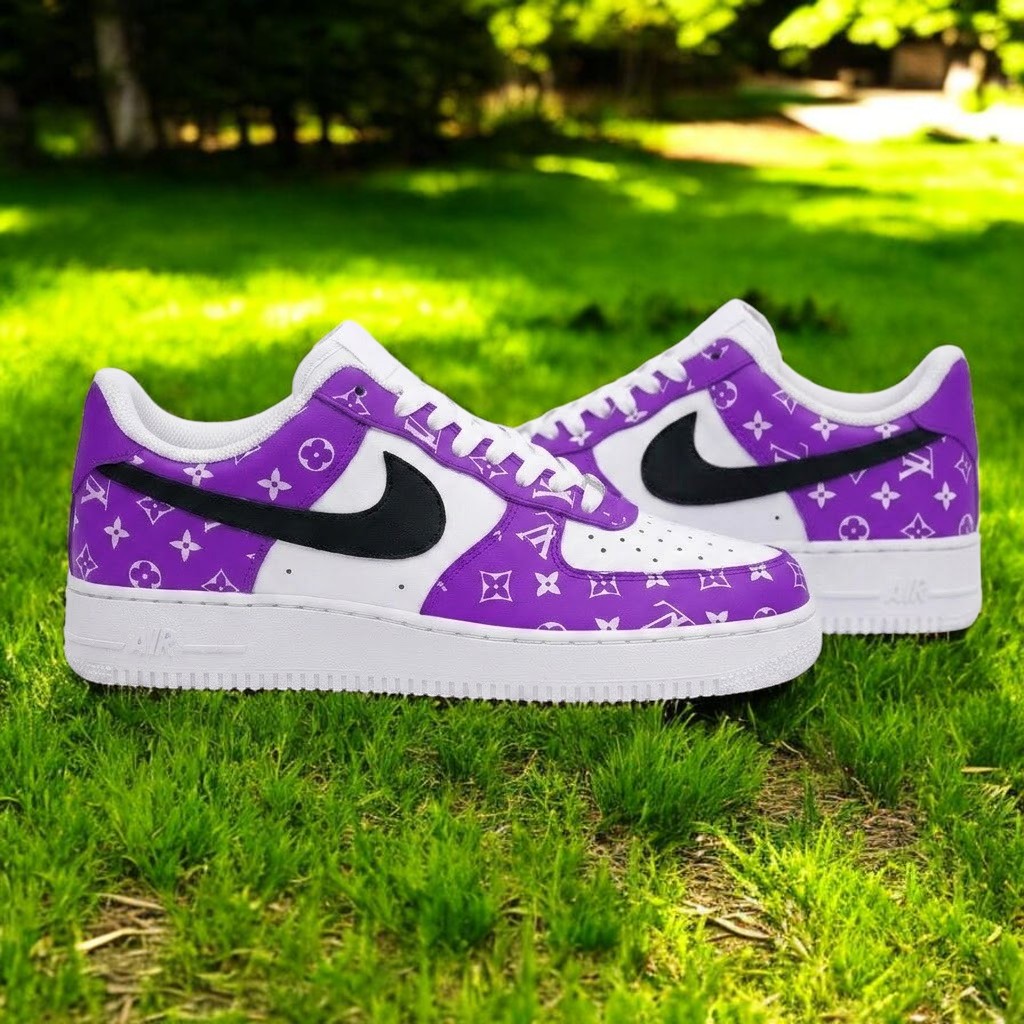 Fashion Custom Purple Pattern AF1, Hand-Painted Luxury Design Shoes, Unique Personalized Gift Sneakers - gallery image 1