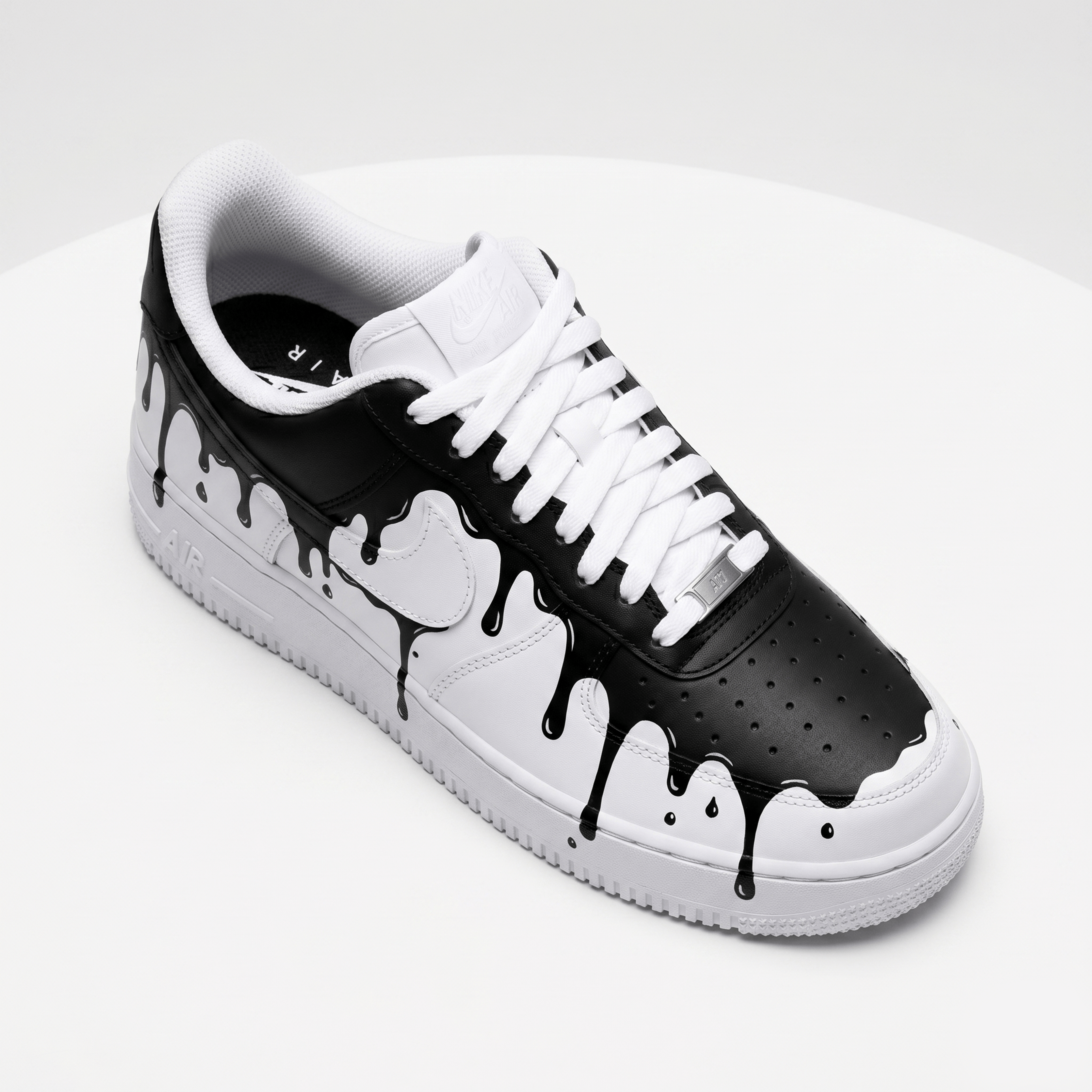 Custom Black and White Drip AF1 Sneakers, Hand Painted Melting AF1 Shoes, Unique White Sneakers Custom, Streetwear Style Shoes. - thumbnail