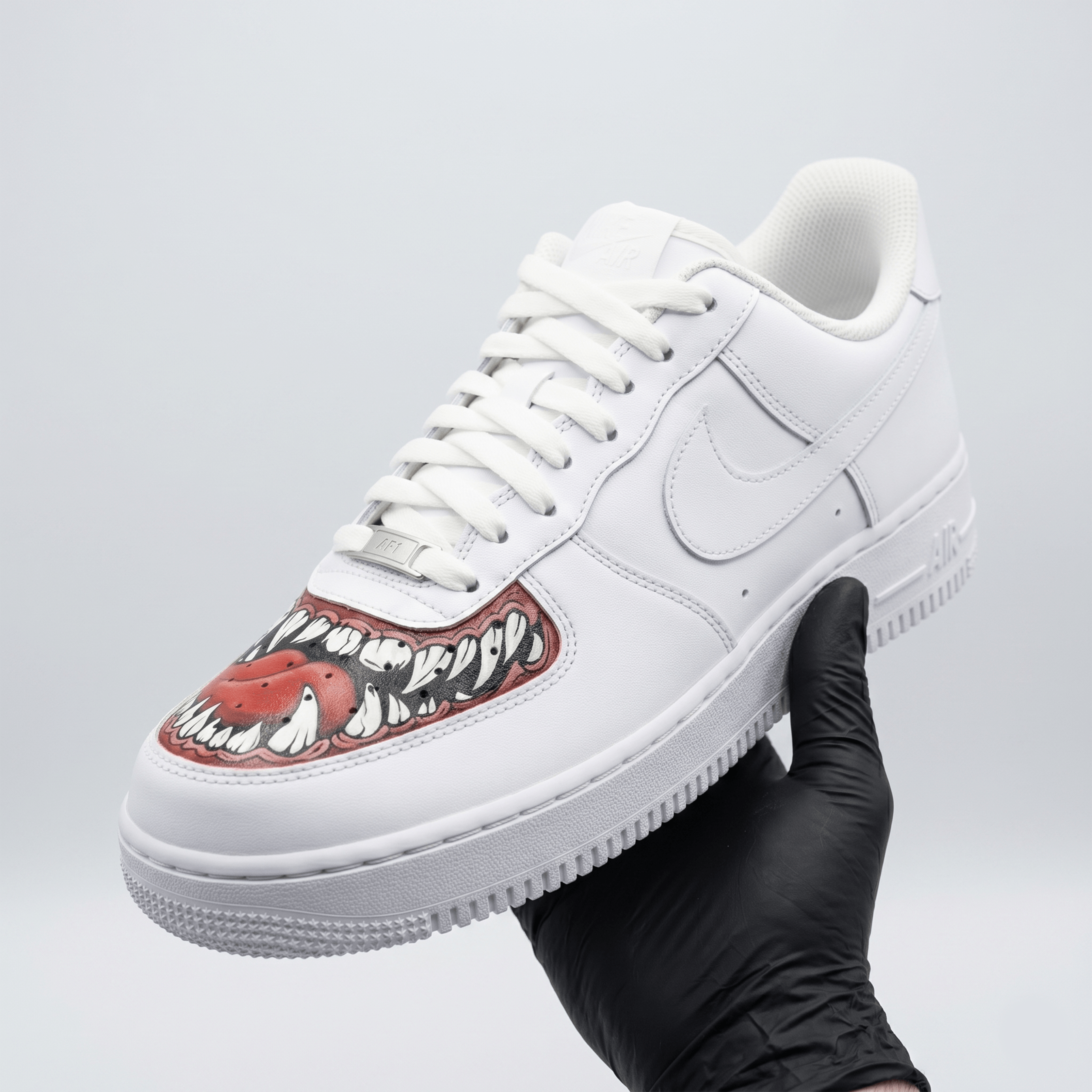 Custom Monster Mouth AF1 Sneakers, Hand Painted Monster Teeth Shoes, Custom White AF1 Sneakers, Personalized Gift for Streetwear Fans. - gallery image 2