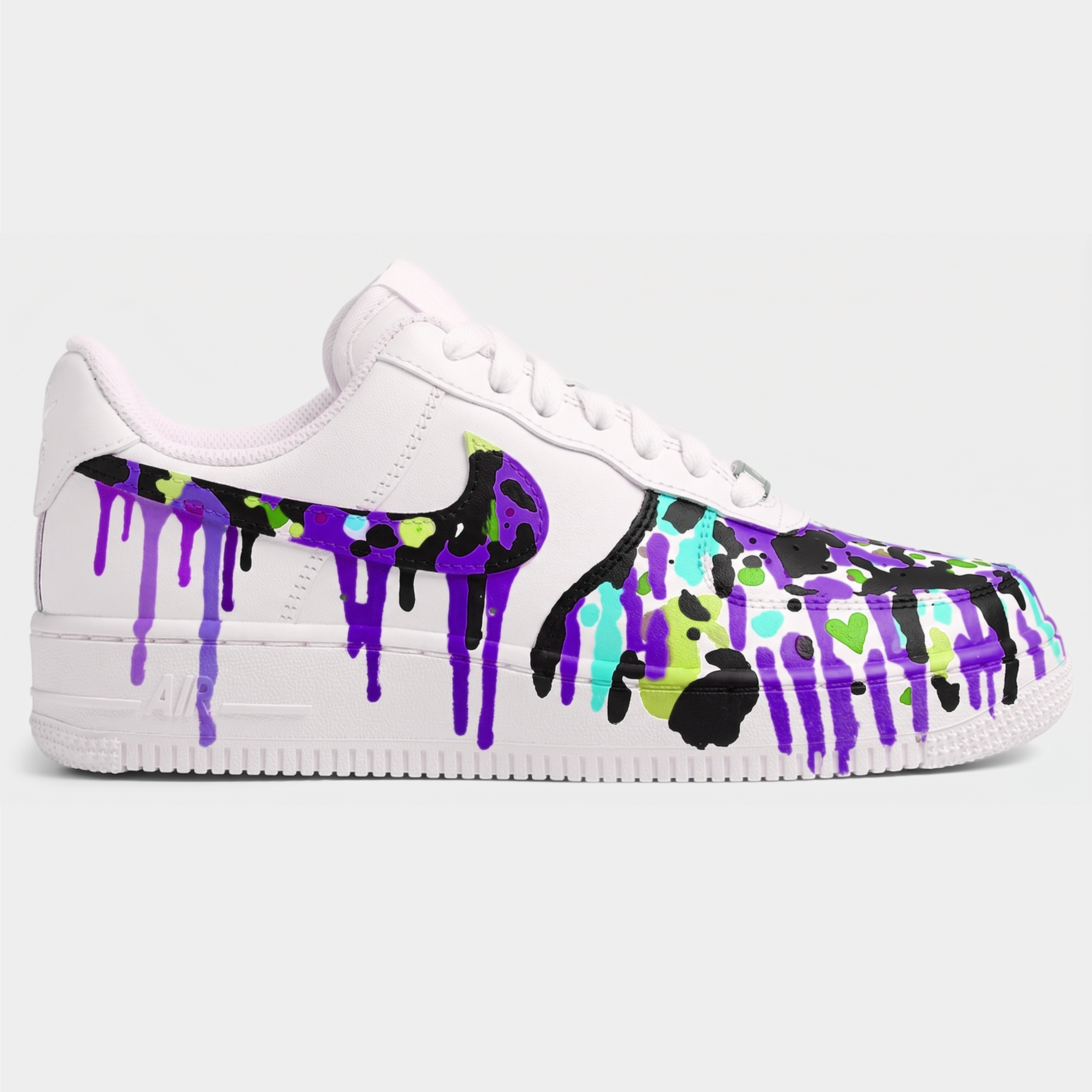 Custom Purple Neon Drip Sneakers, Hand Painted Splatter Sneakers, Unique Design Shoes, Personalized Gift for Bold Fashion. - gallery image 2