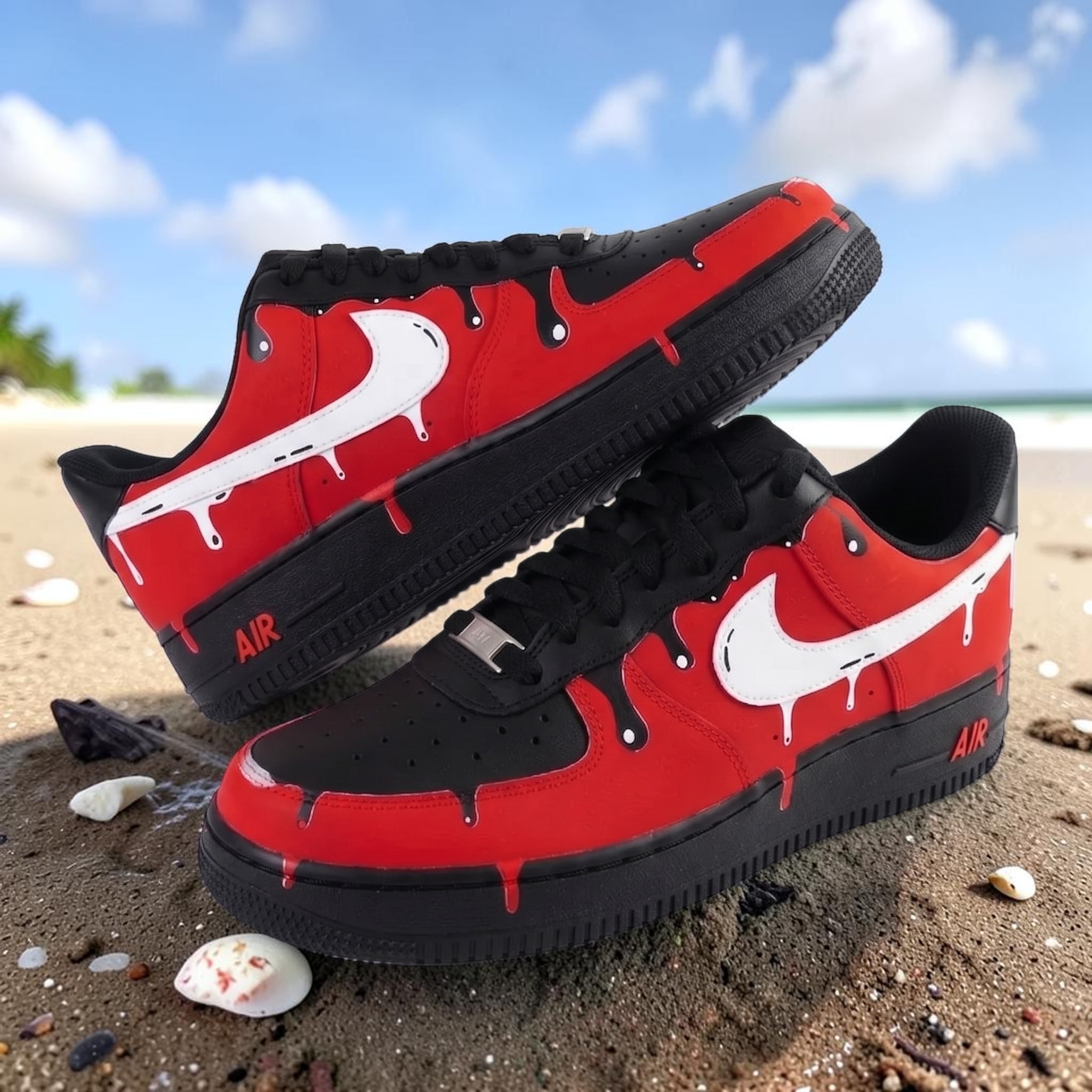 Hand Painted Red Black Splatter Sneakers, Custom Black and Red Drip Sneakers, Unique Design Shoes, Personalized Gift for Him Her. - gallery image 1