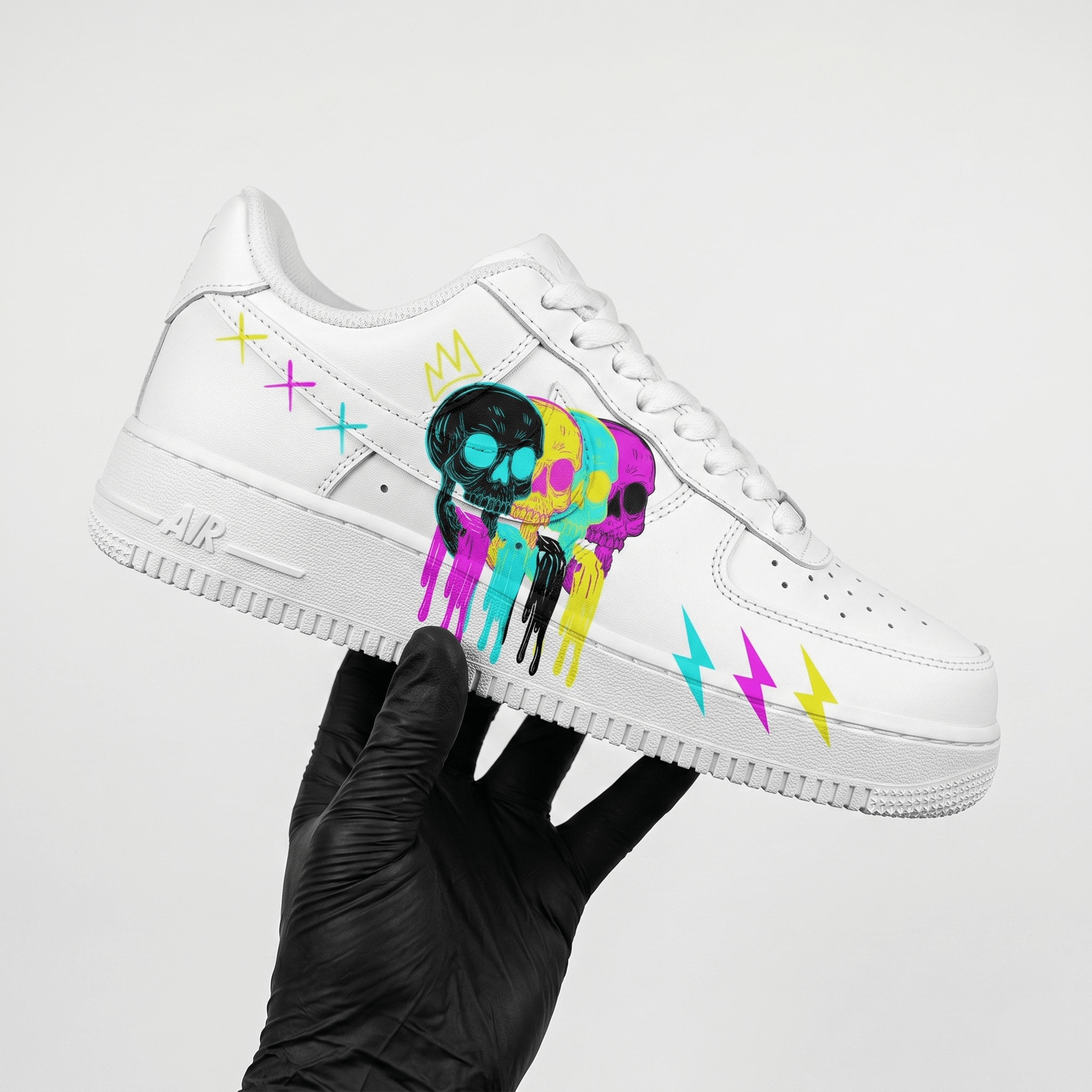 Custom Skull Drip AF1 Sneakers, Hand Painted Triple Skull AF1, Unique Colorful Streetwear Shoes, Gift for Him Her. - gallery image 3