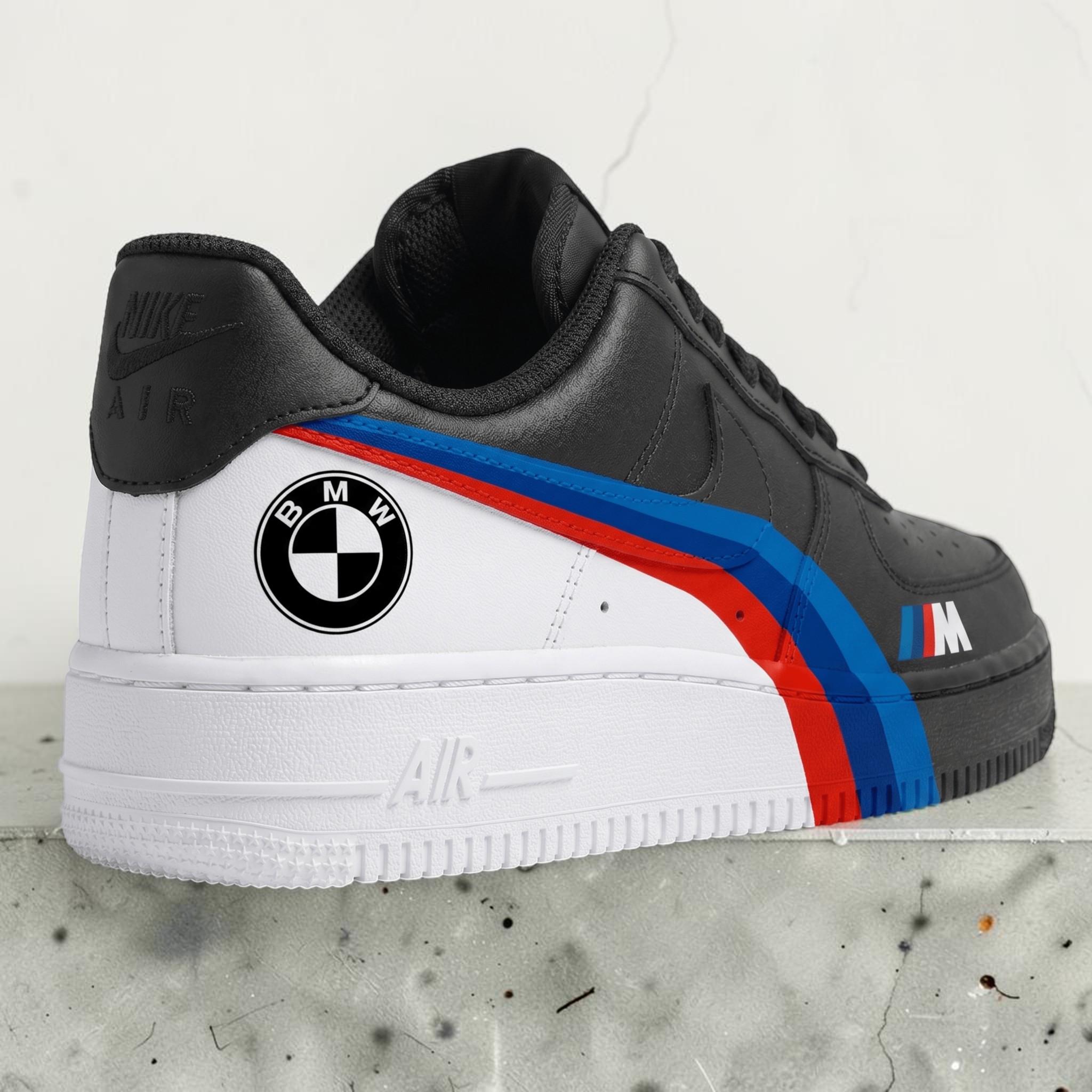 Hand Painted BMW AF1 Sneakers, Custom BMW-M Car Luxury Shoes, Racing Stripes Hand Painted Sneakers, Unique Sport Shoes. - gallery image 2
