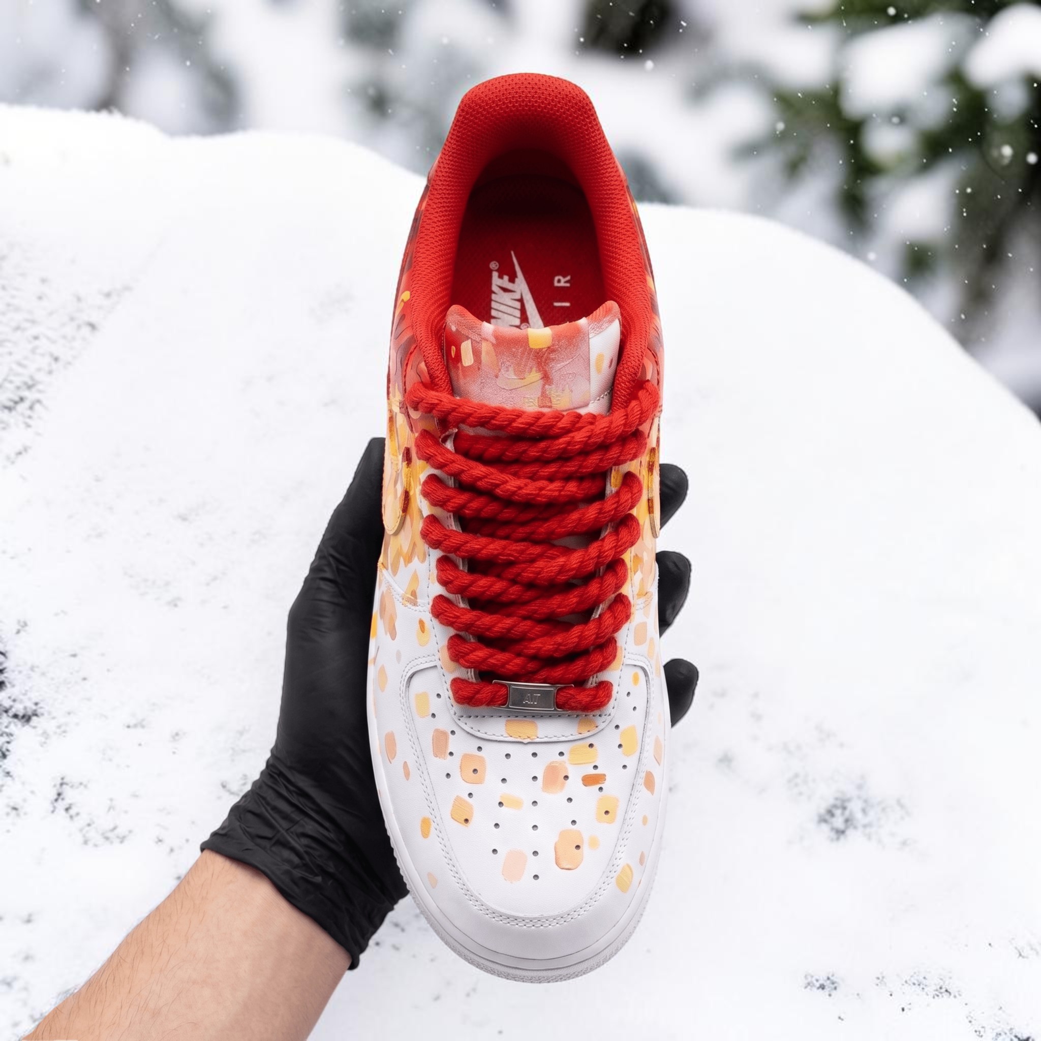 Hand Painted Red and Orange AF1 Sneakers, Custom Oil Paint Style Sneakers, White Artistic AF1 Shoes, Personalized Bold Statement Footwear. - gallery image 2