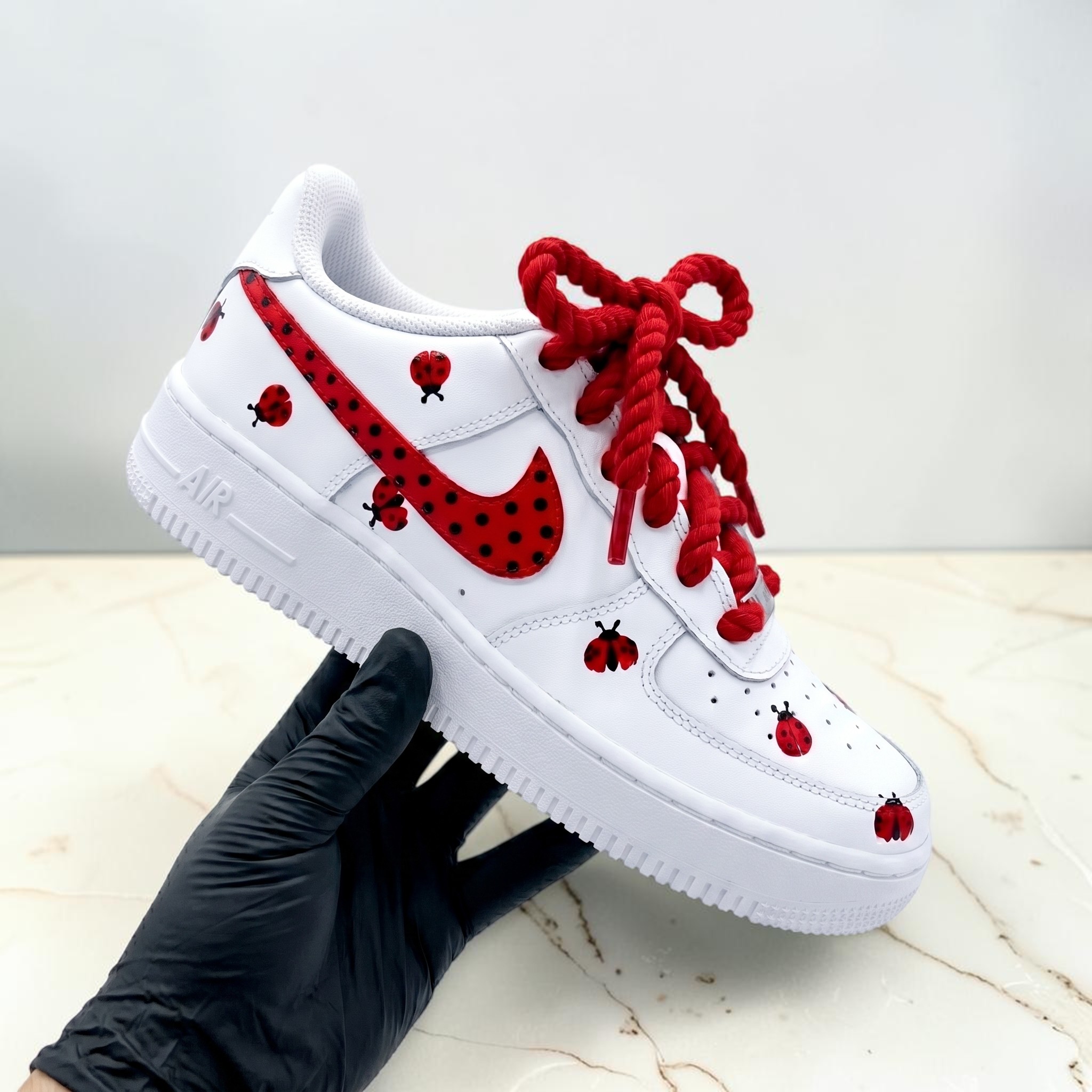 Custom Ladybug AF1 Sneakers, Hand Painted Red Polka Dot Sneakers, Custom Red Drip AF1, Unique Animal Shoes, Gift for Her Him. - gallery image 2