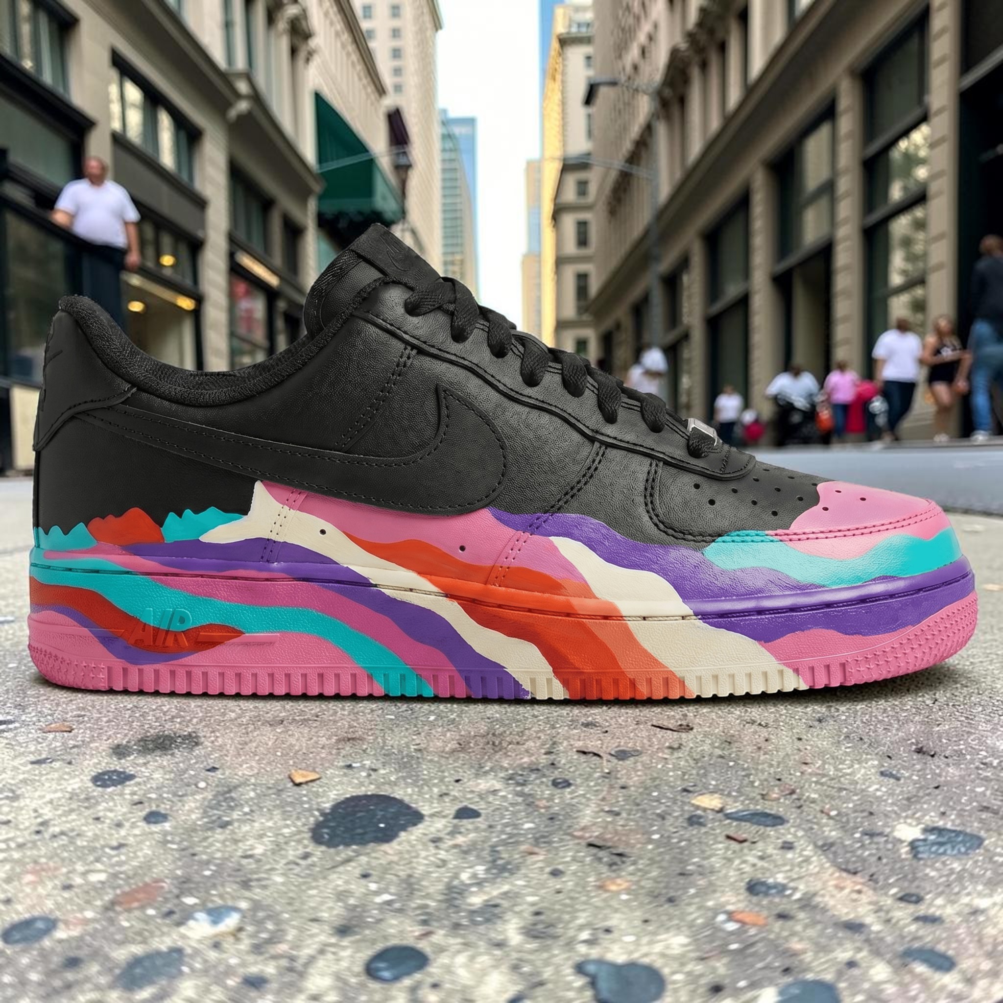 Custom Colorful Drip AF1 Sneakers, Hand Painted Colorful Black Sneakers, Unique Melting Paint Shoes, Personalized Gift for Her Him. - gallery image 2